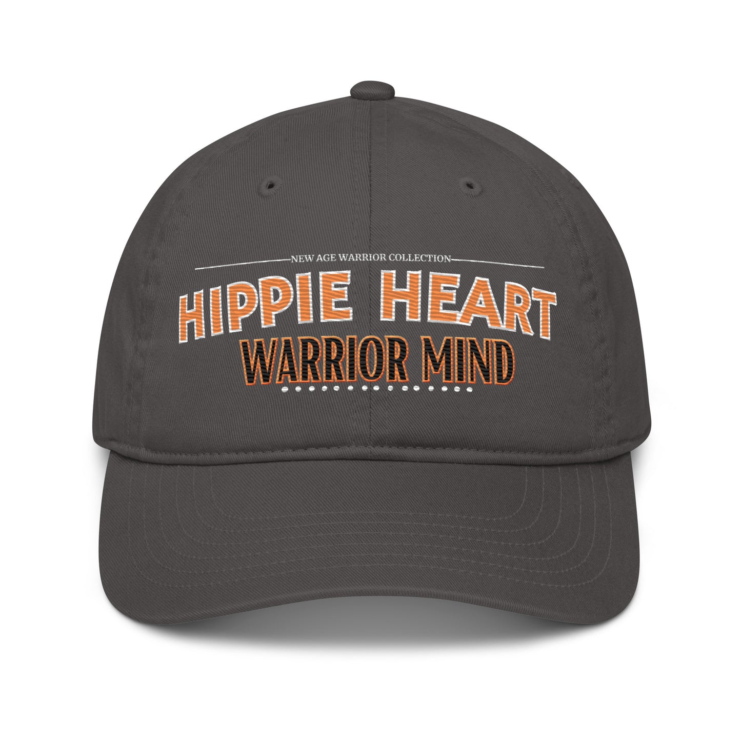Hippie Heart Warrior Mind – Nachhaltige Bio Baseball Cap in der Farbe grau