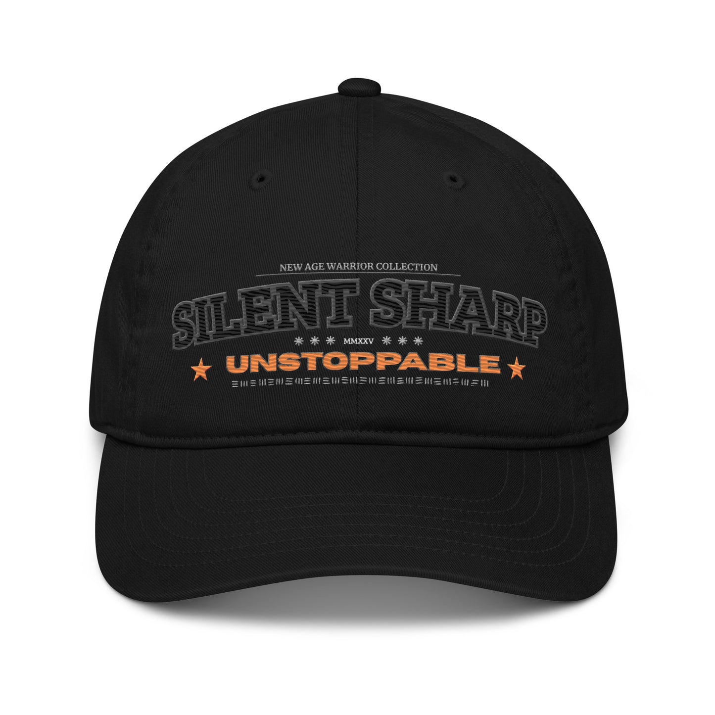 Spruch: Silent Sharp Unstoppable Cap aus Nachhaltiger Bio Baumwolle in der Farbe schwarz