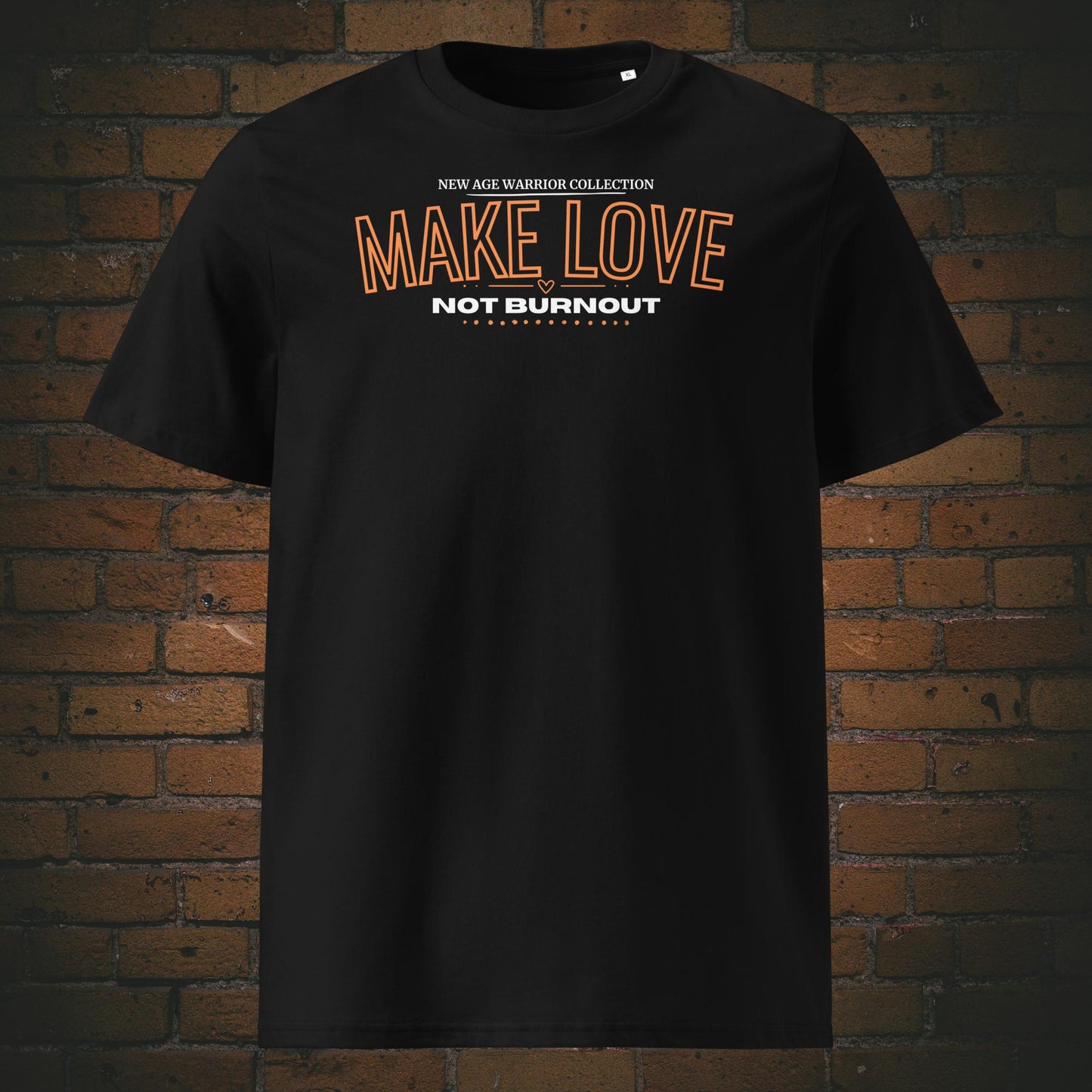Spruch Bio-Baumwoll T-Shirt Unisex mit Schrift in weiß und orange - gedruckt auf schwarzer Farbe