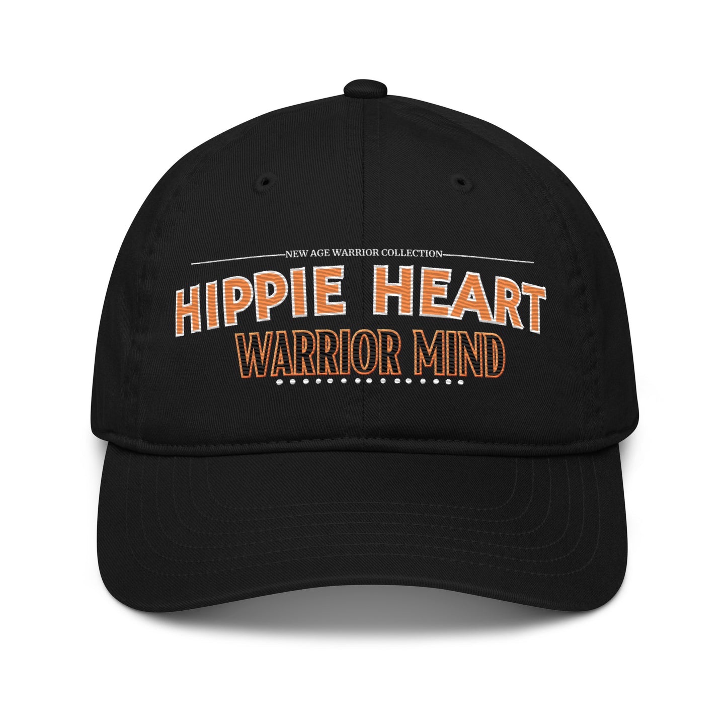 Hippie Heart Warrior Mind – Nachhaltige Bio Baseball Cap in der Farbe schwarz