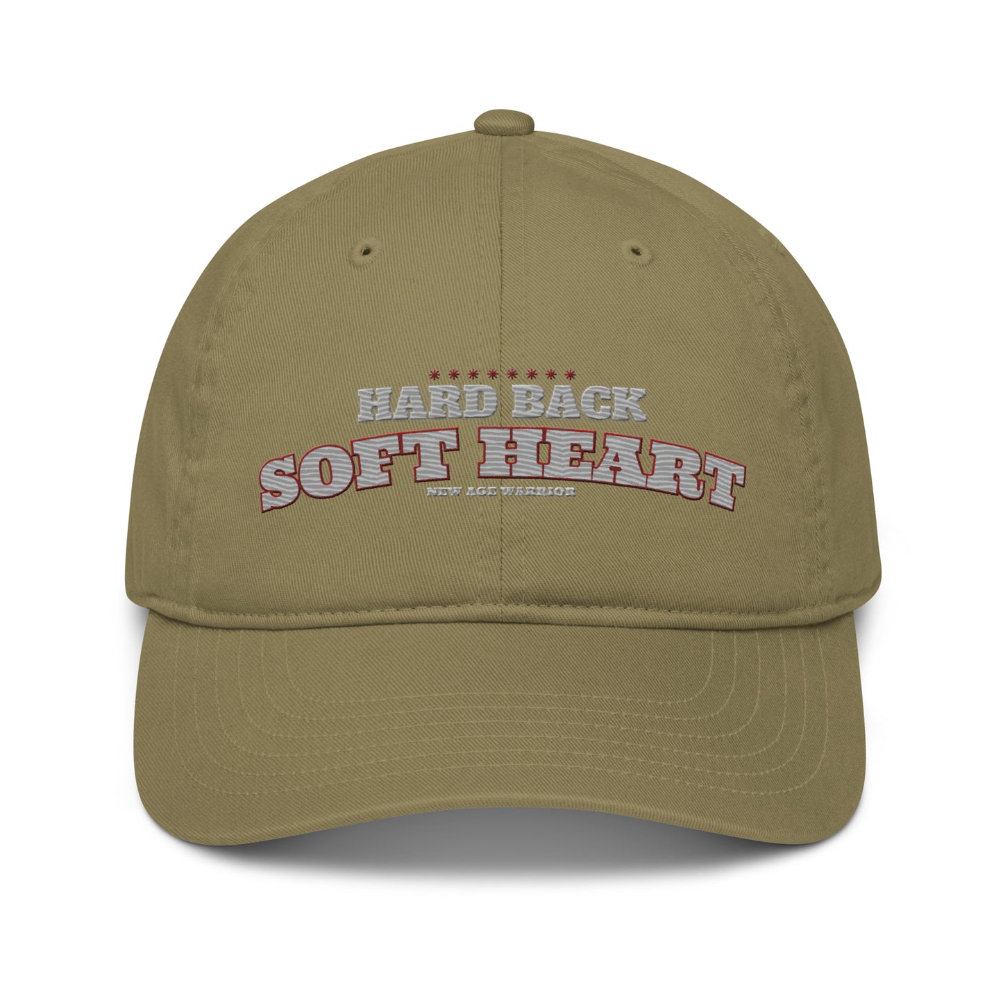 Hard Back Soft Heart – New Age Warrior Bio Baseball Cap bestickt in der Farbe beige
