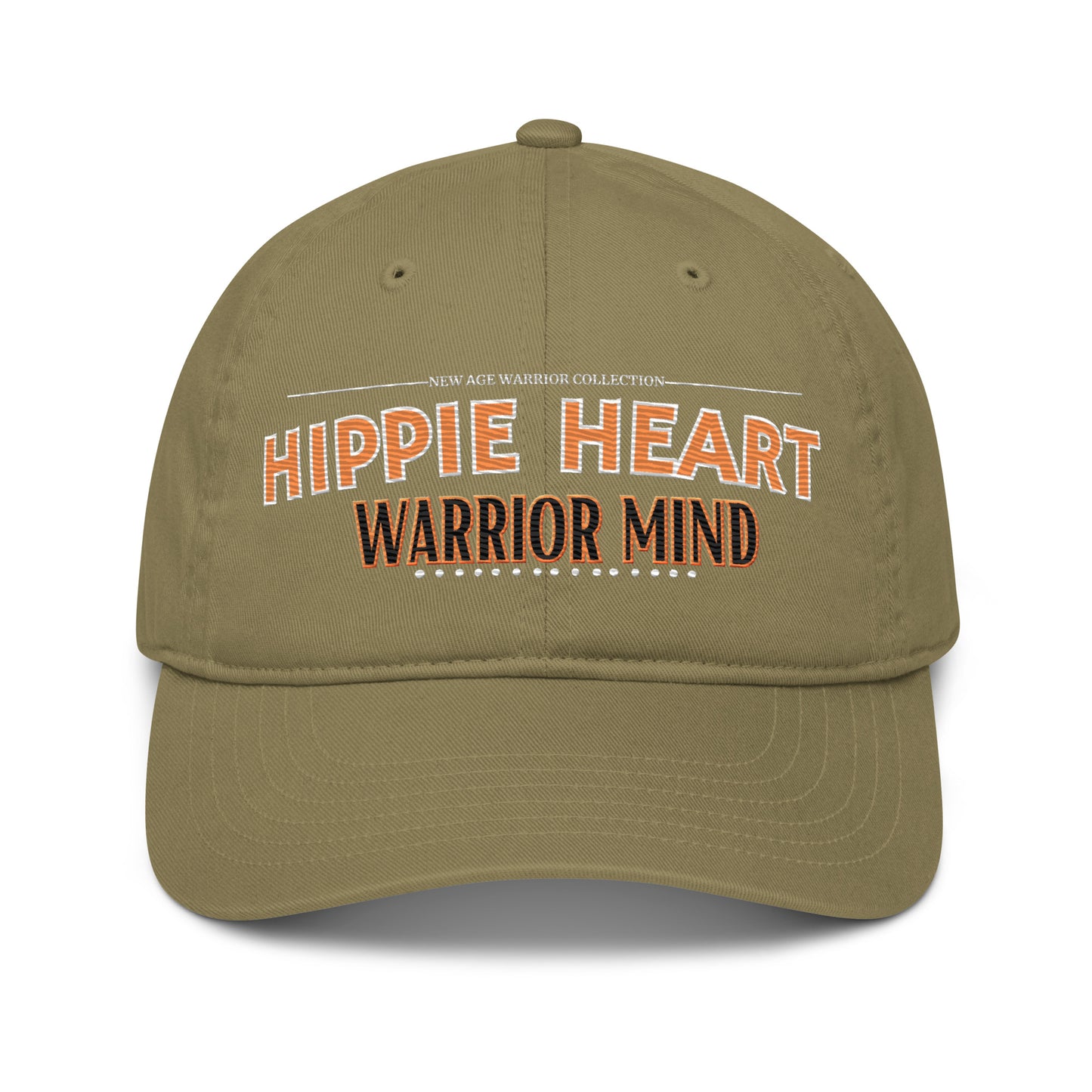 Hippie Heart Warrior Mind – Nachhaltige Bio Baseball Cap in der Farbe beige