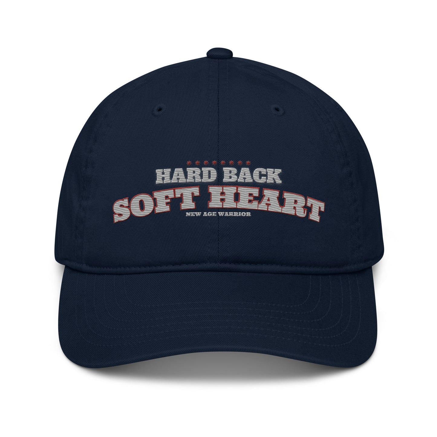 Hard Back Soft Heart – New Age Warrior Bio Baseball Cap bestickt in der Farbe dunkelblau