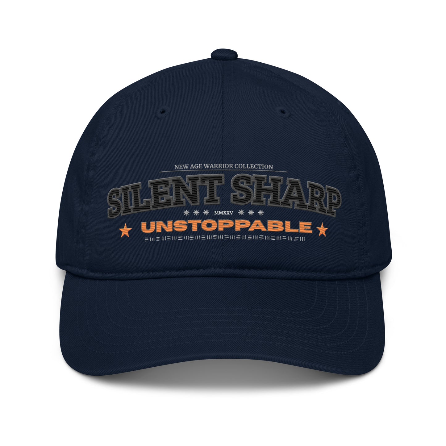 Spruch: Silent Sharp Unstoppable Cap aus Nachhaltiger Bio Baumwolle in der Farbe dunkelblau