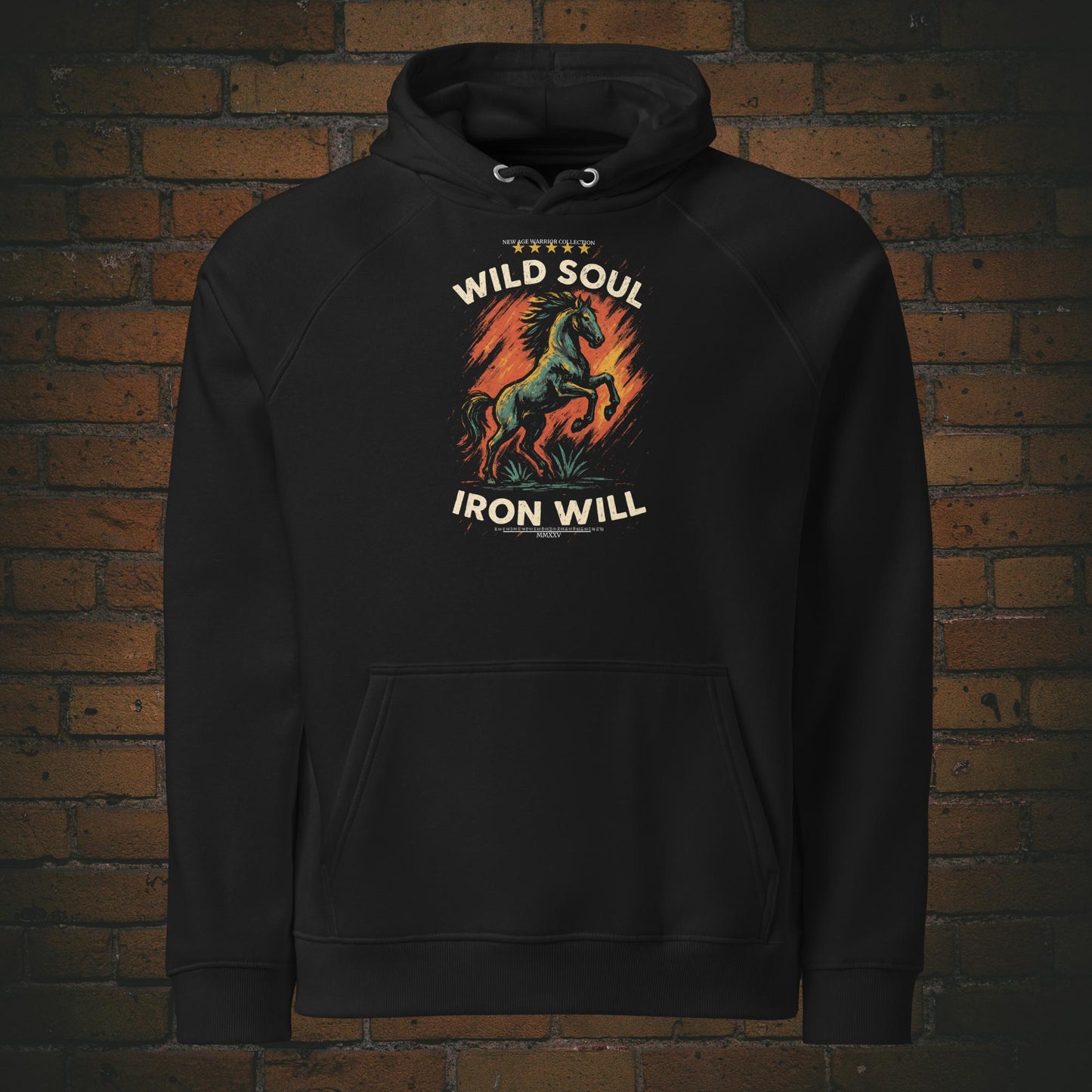 Kapuzenpullover mit Druck - Pferd, Flammen und Spruch - Hoodie Farbe: schwarz - Vorderseite
