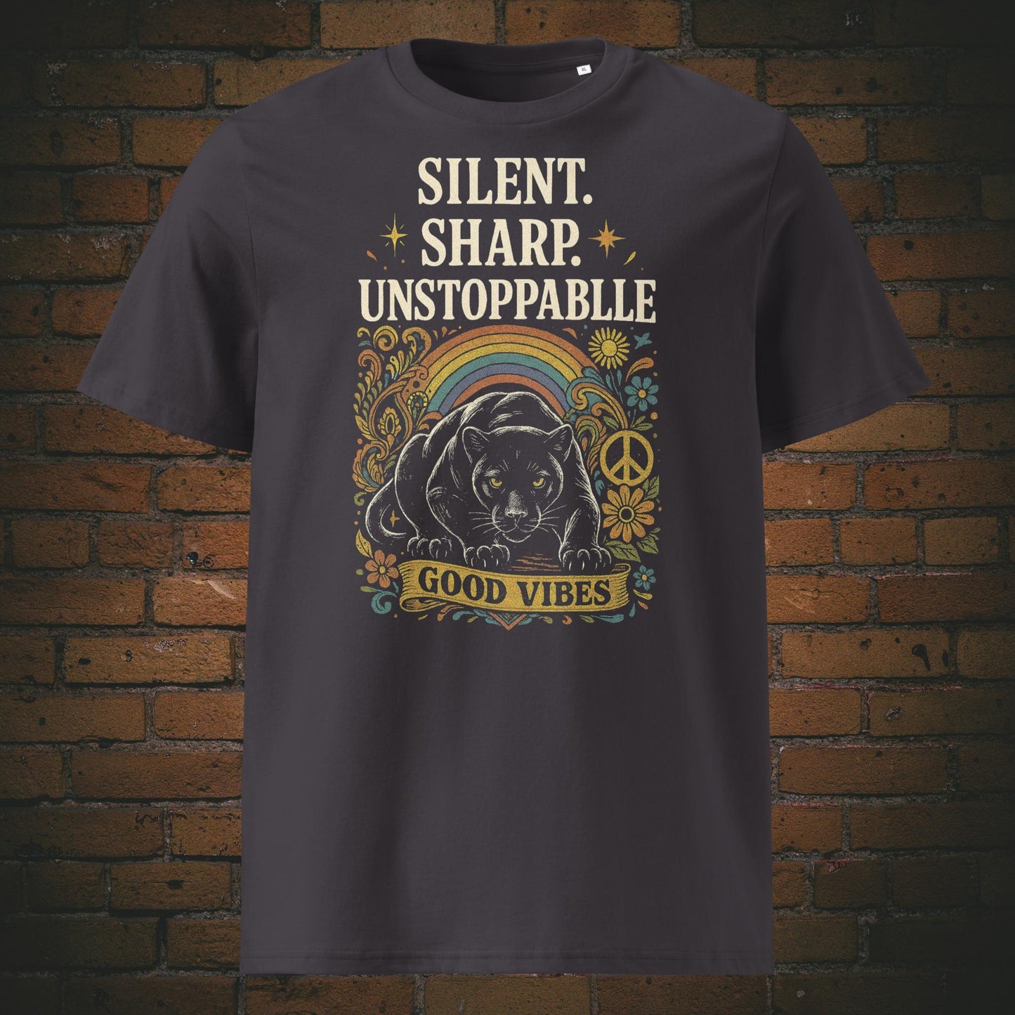 Shirt mit Panther und bunten Zeichnungen - Hippie T-Shirt in der Farbe: anthrazit