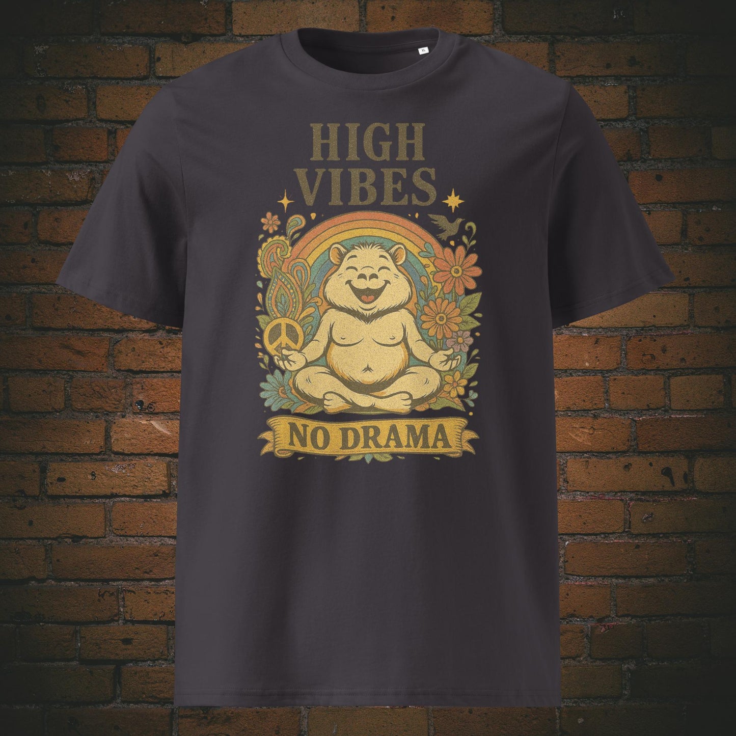 Yoga Shirt mit Zen Bär im Hippie Modus - T-Shirt Farbe: dunkelblau