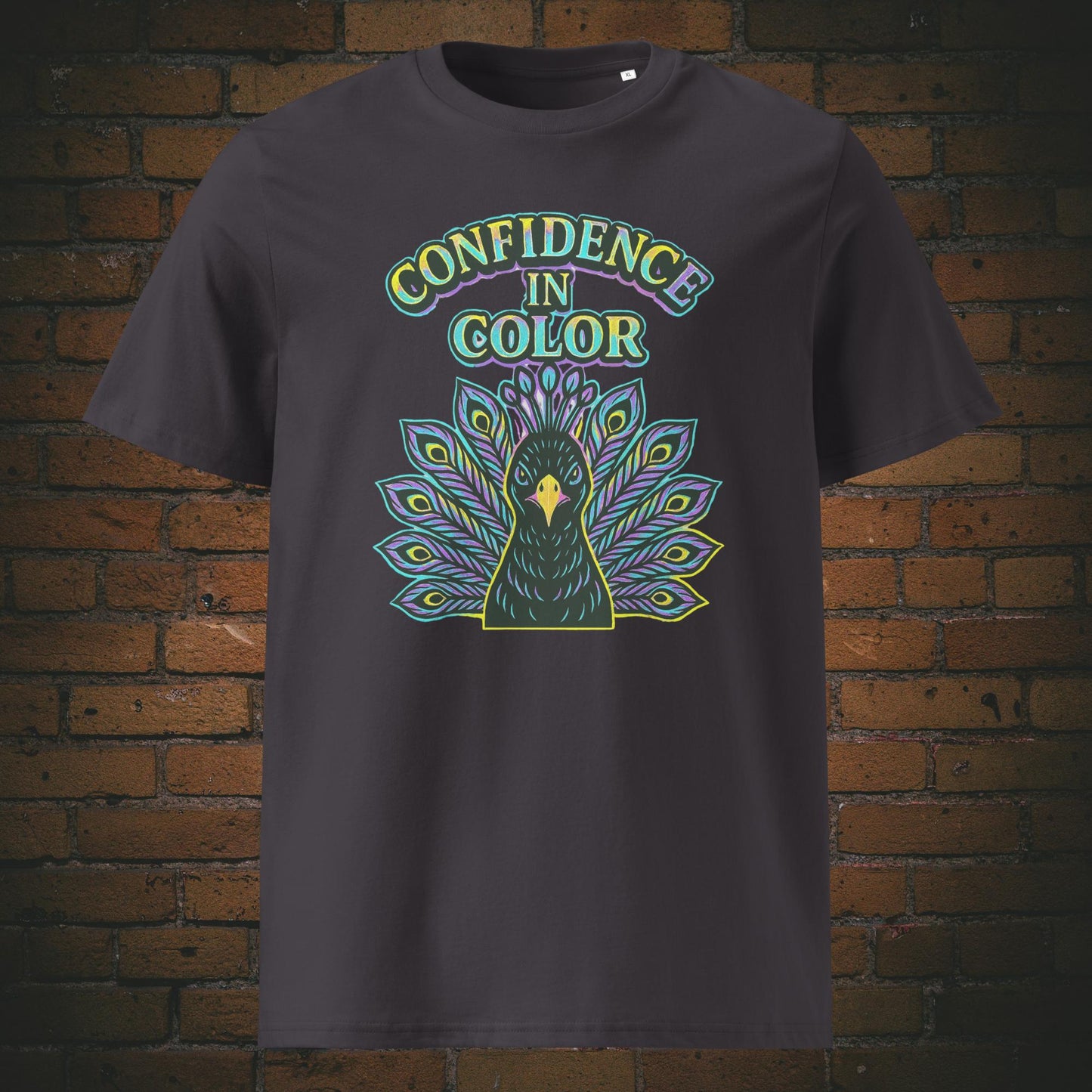 Urban Pfau Bio-T-Shirt – Confidence in Color Motiv, knallige Farben - Shirtfarbe: anthrazit