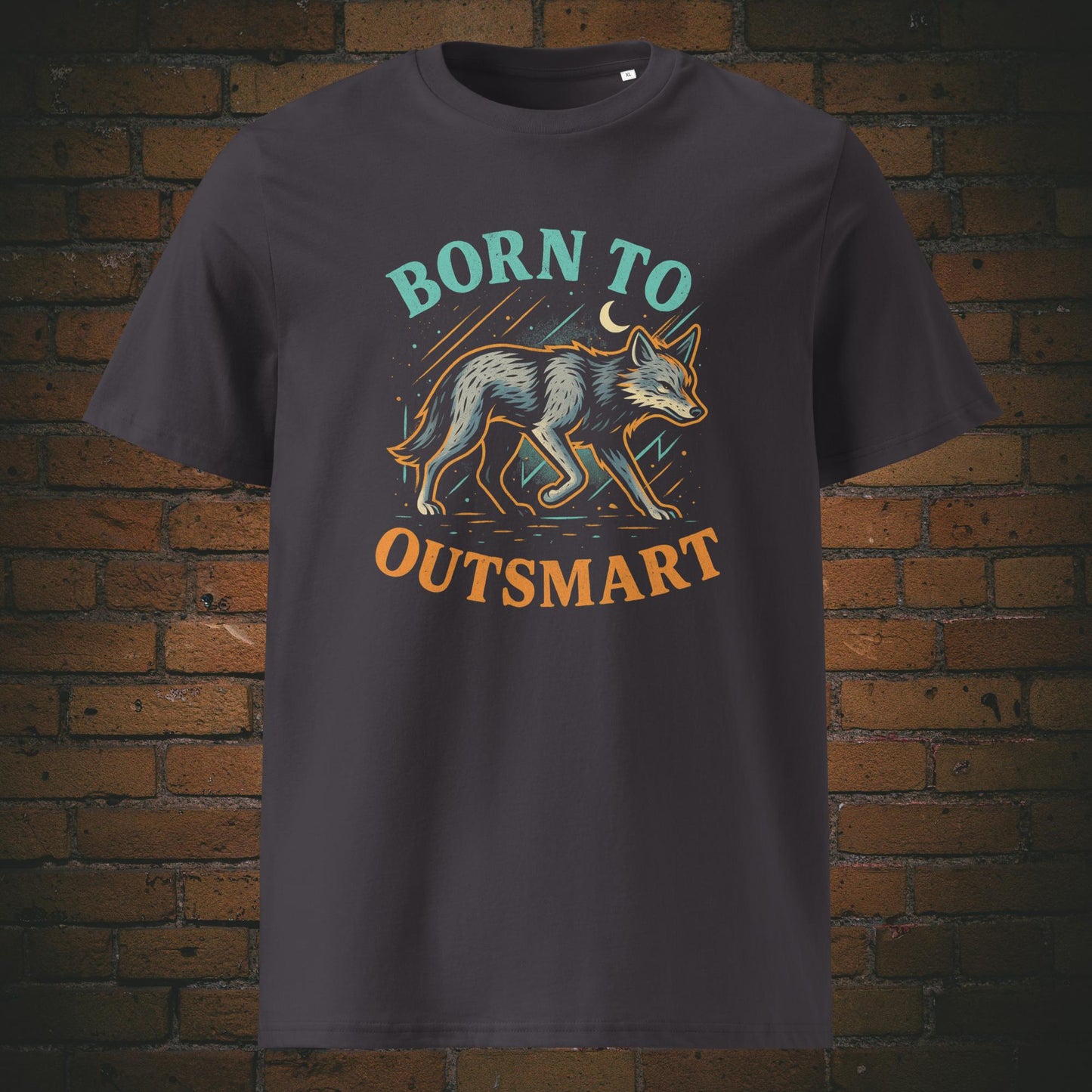 Coyote im farbenfrohen Urban Style mit Spruch - Druck auf T-Shirt in der Farbe anthrazit