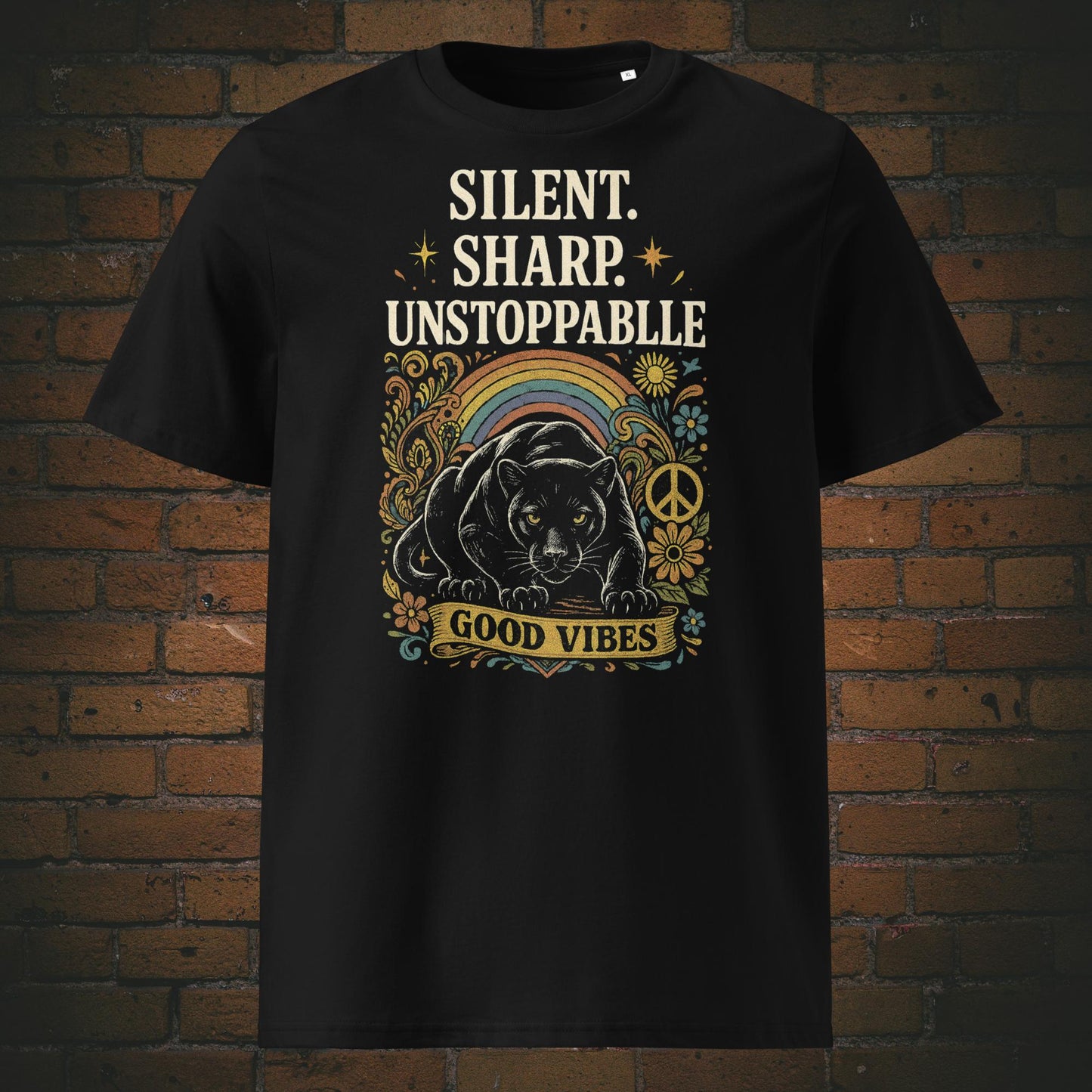 Shirt mit Panther und bunten Zeichnungen - Hippie T-Shirt in der Farbe: schwarz