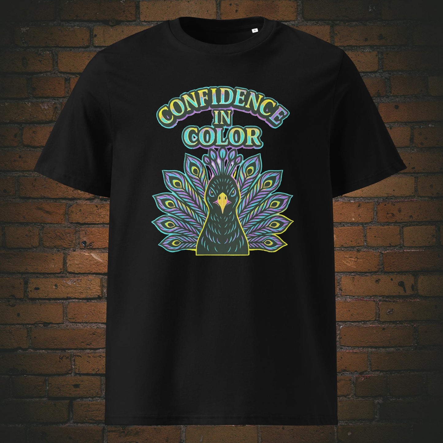 Urban Pfau Bio-T-Shirt – Confidence in Color Motiv, knallige Farben - Shirtfarbe: schwarz