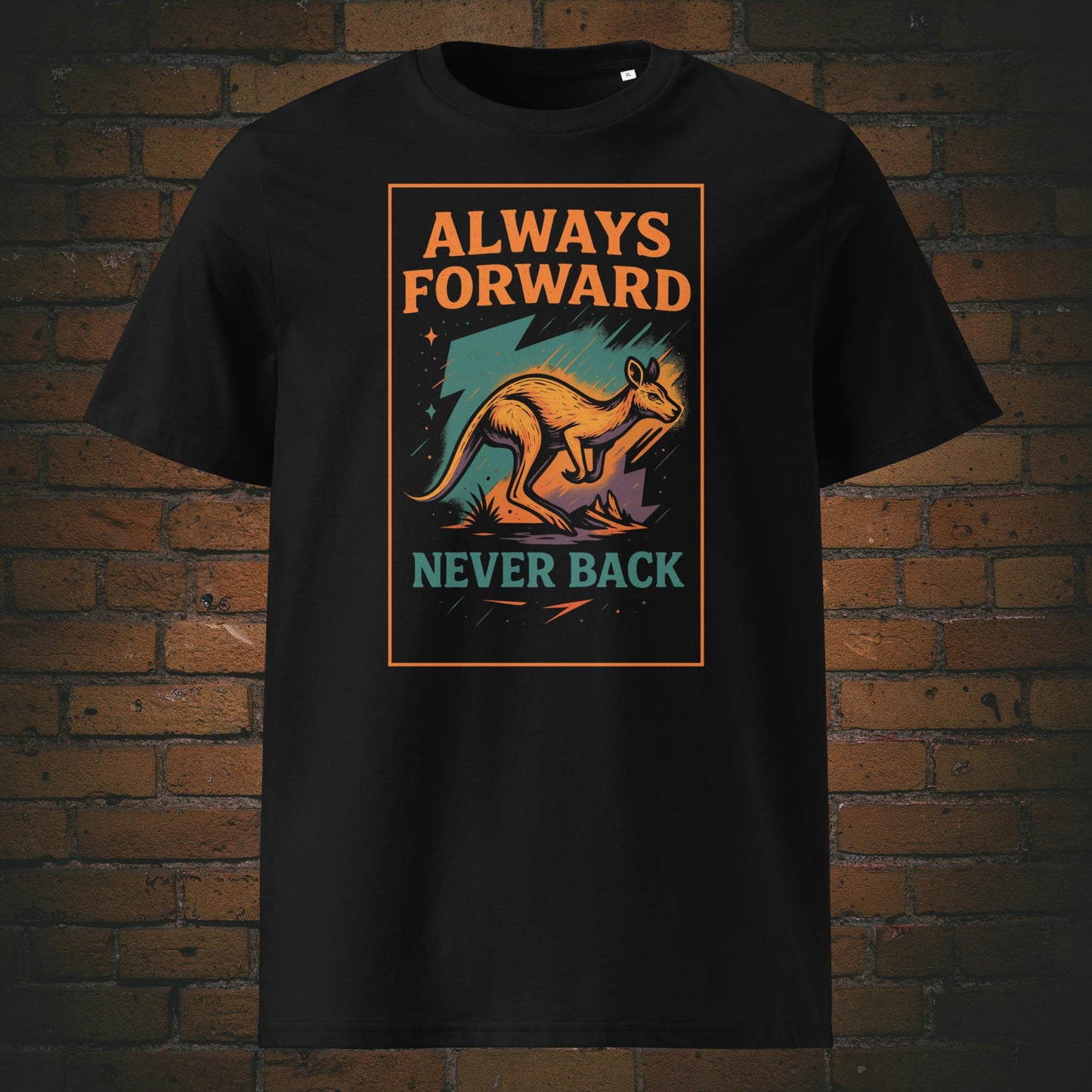 Urban Shirt mit Känguru und Spruch - helle Farben gedruckt auf schwarzen T-Shirt