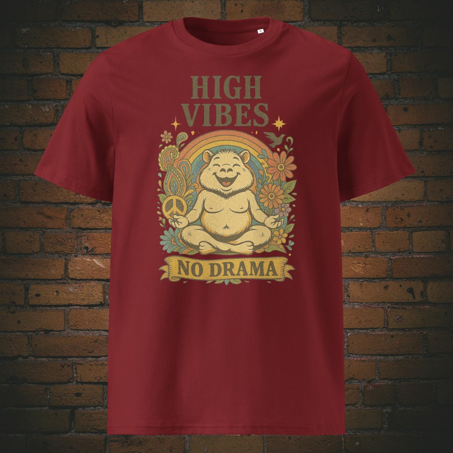 Yoga Shirt mit Zen Bär im Hippie Modus - T-Shirt Farbe: weinrot