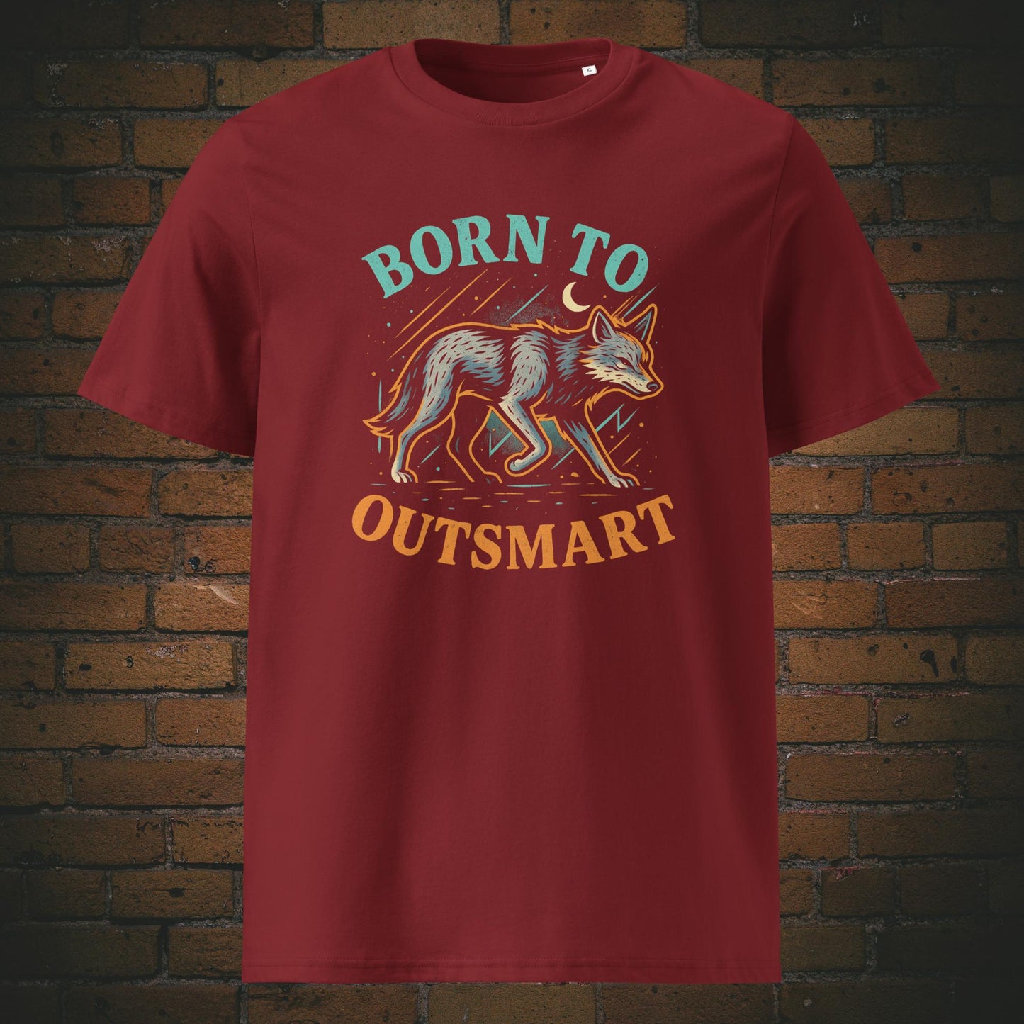 Coyote im farbenfrohen Urban Style mit Spruch - Druck auf T-Shirt in der Farbe weinrot