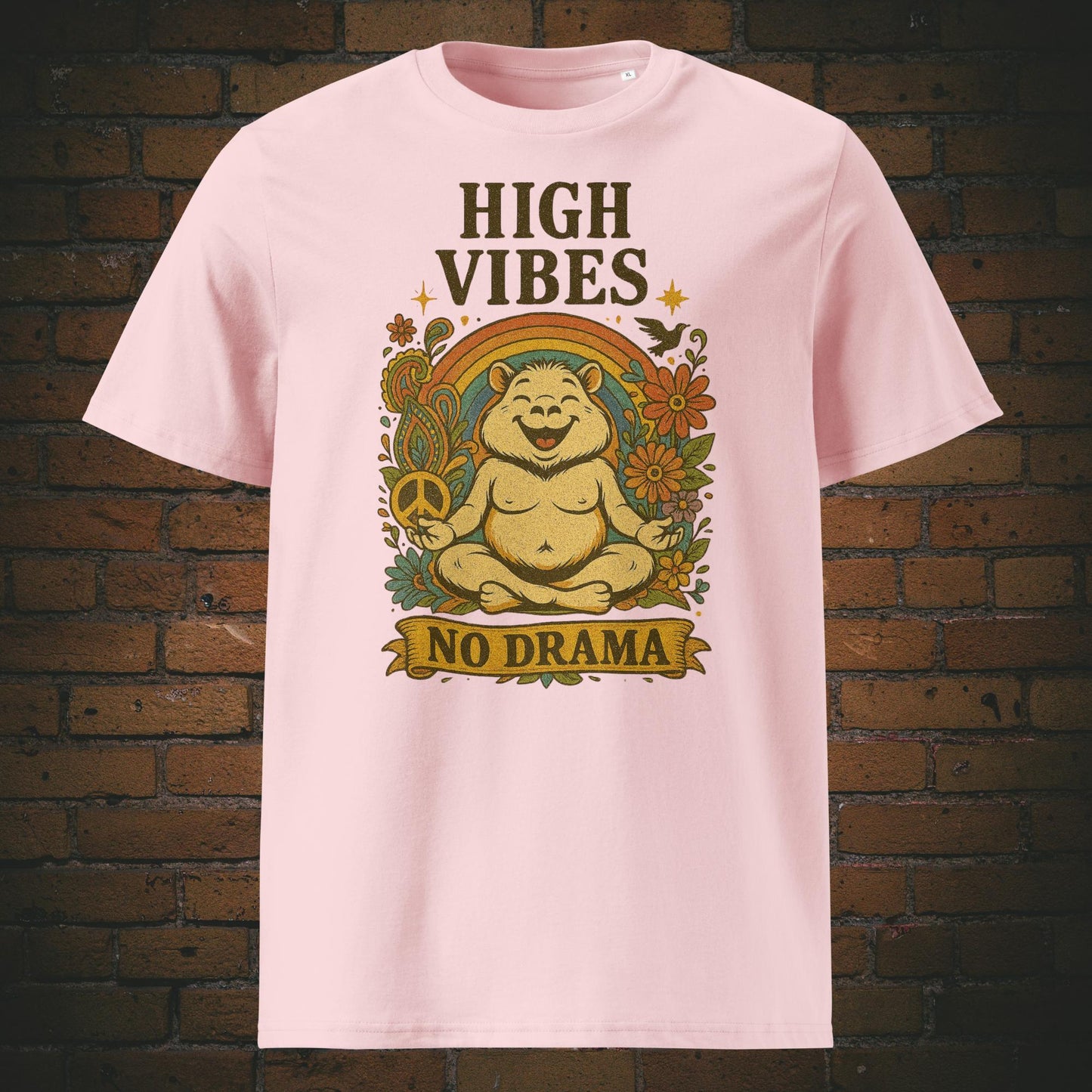 Yoga Shirt mit Zen Bär im Hippie Modus - T-Shirt Farbe: rosa