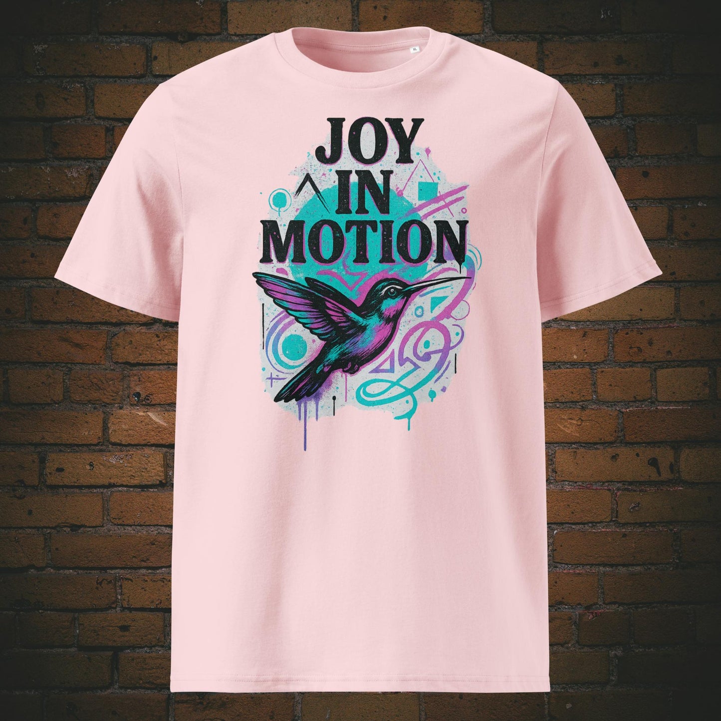 Krafttier Kolibri im Urban Style mit Spruch auf T-Shirt in Farbe: rosa