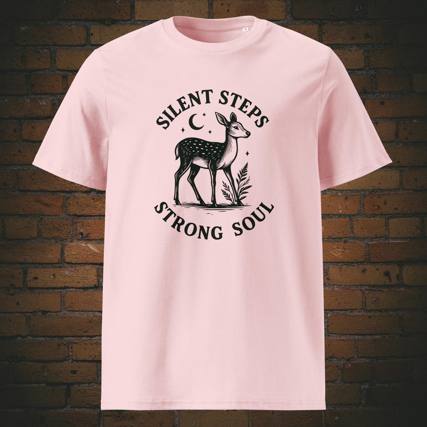 Silent Steps Strong Soul Bio-T-Shirt – nachhaltiges Statement-Shirt mit Reh-Motiv - rosa