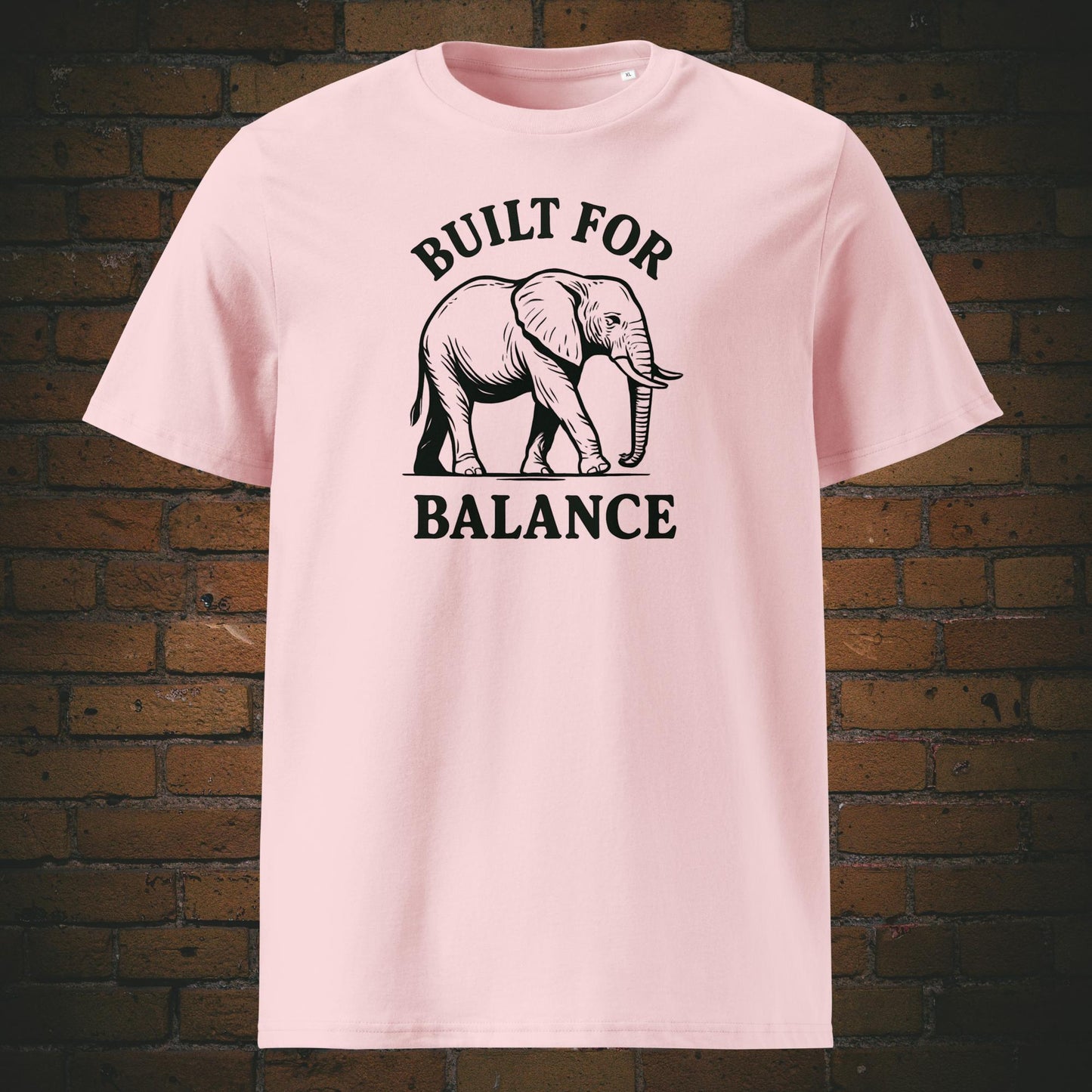 Elefanten-T-Shirt "Built for Balance" - Minimalistisch schwarz - Shirtfarbe: rosa