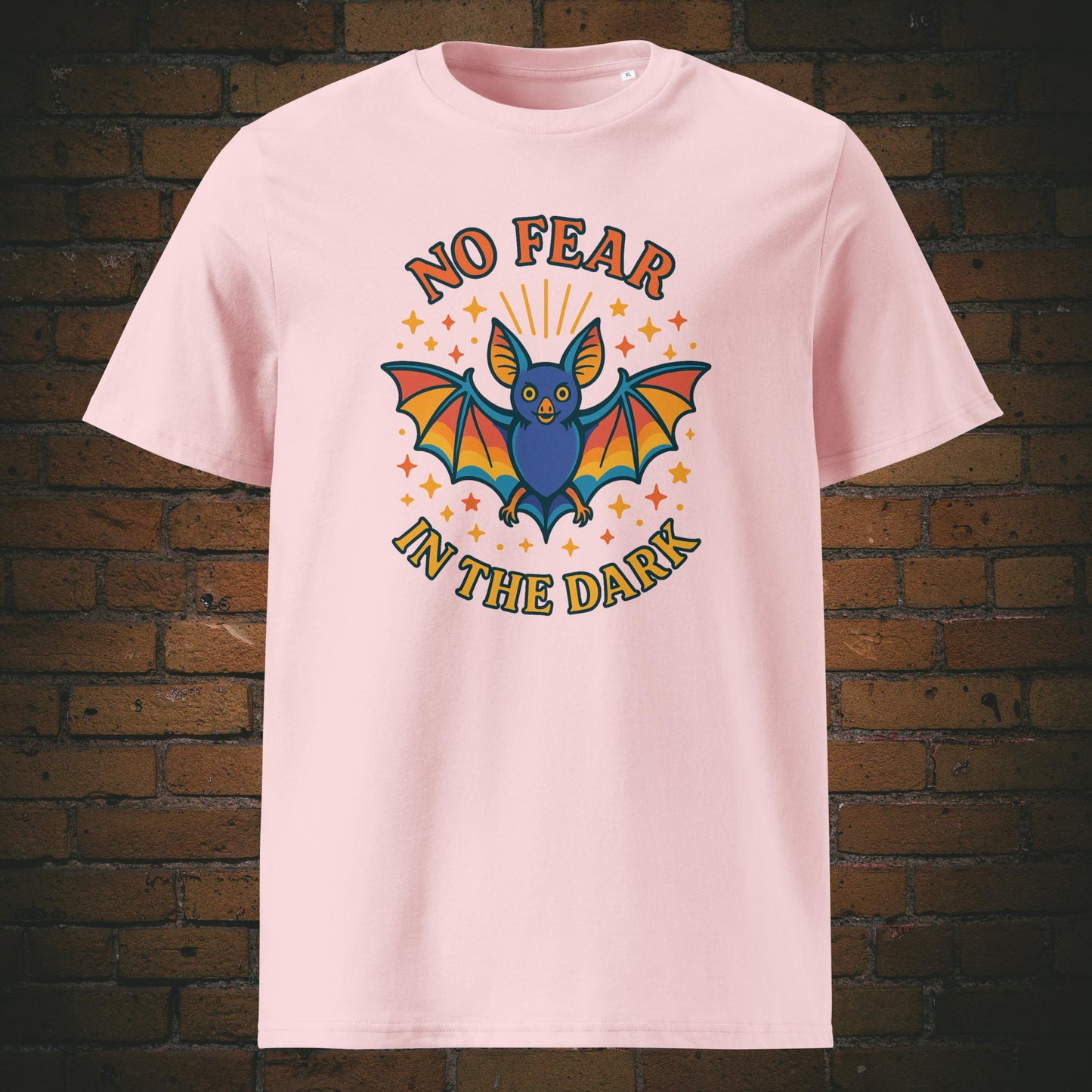 Buntes Hippie Shirt mit Fledermaus und Spruch - T-Shirt hat die Farbe: Rosa