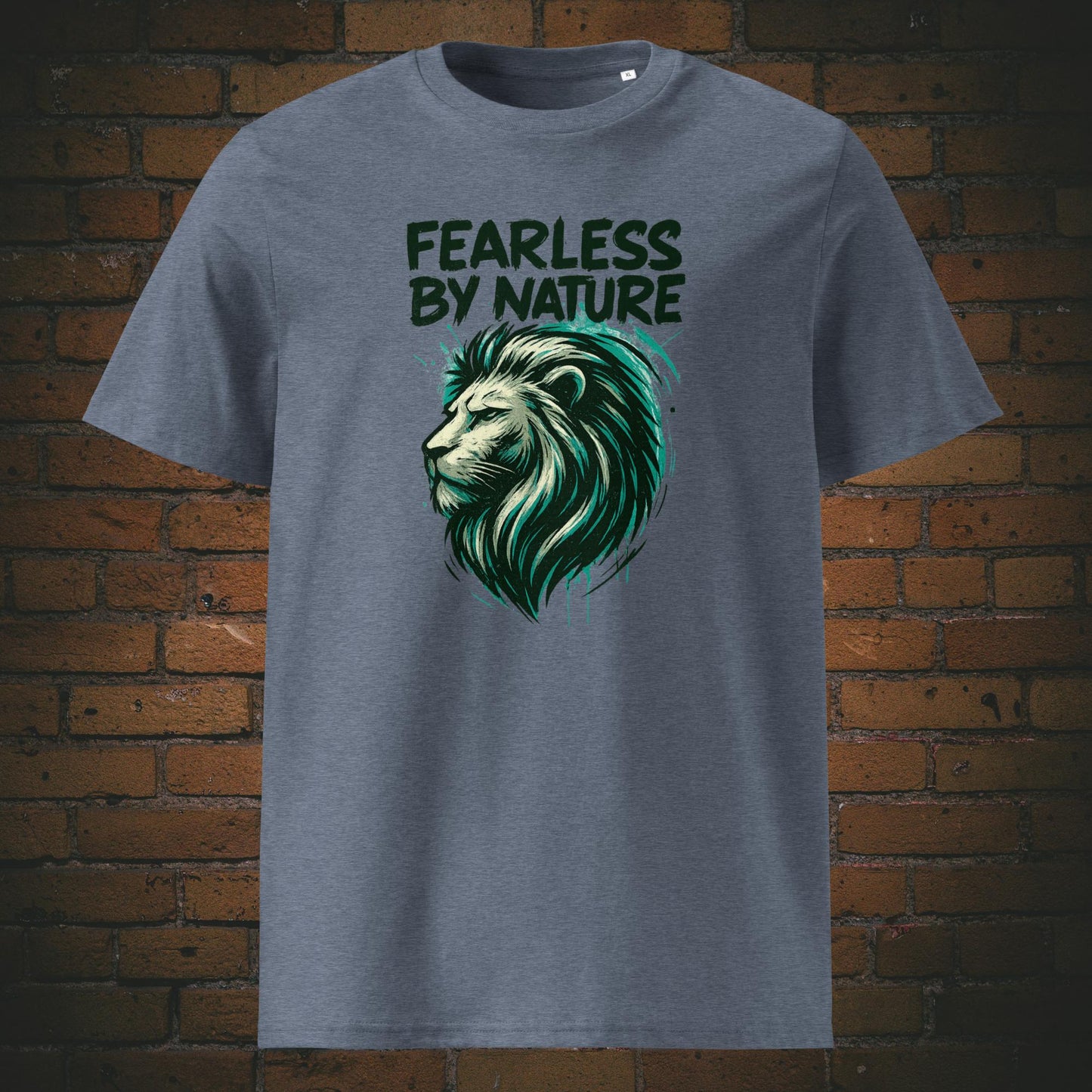 Löwenkopf Shirt mit Spruch - T-Shirt hat die Farbe graublau meliert