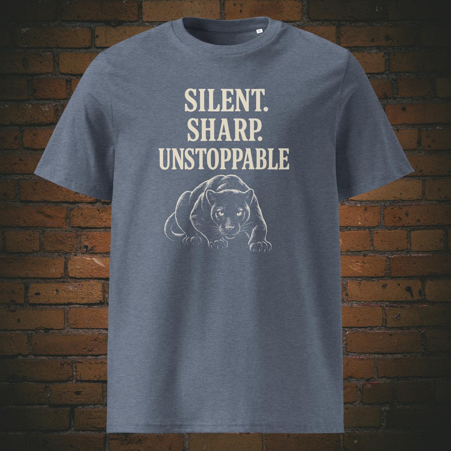 T-Shirt Minimalist mit Panther un Schriftzug - Farbe: graublau