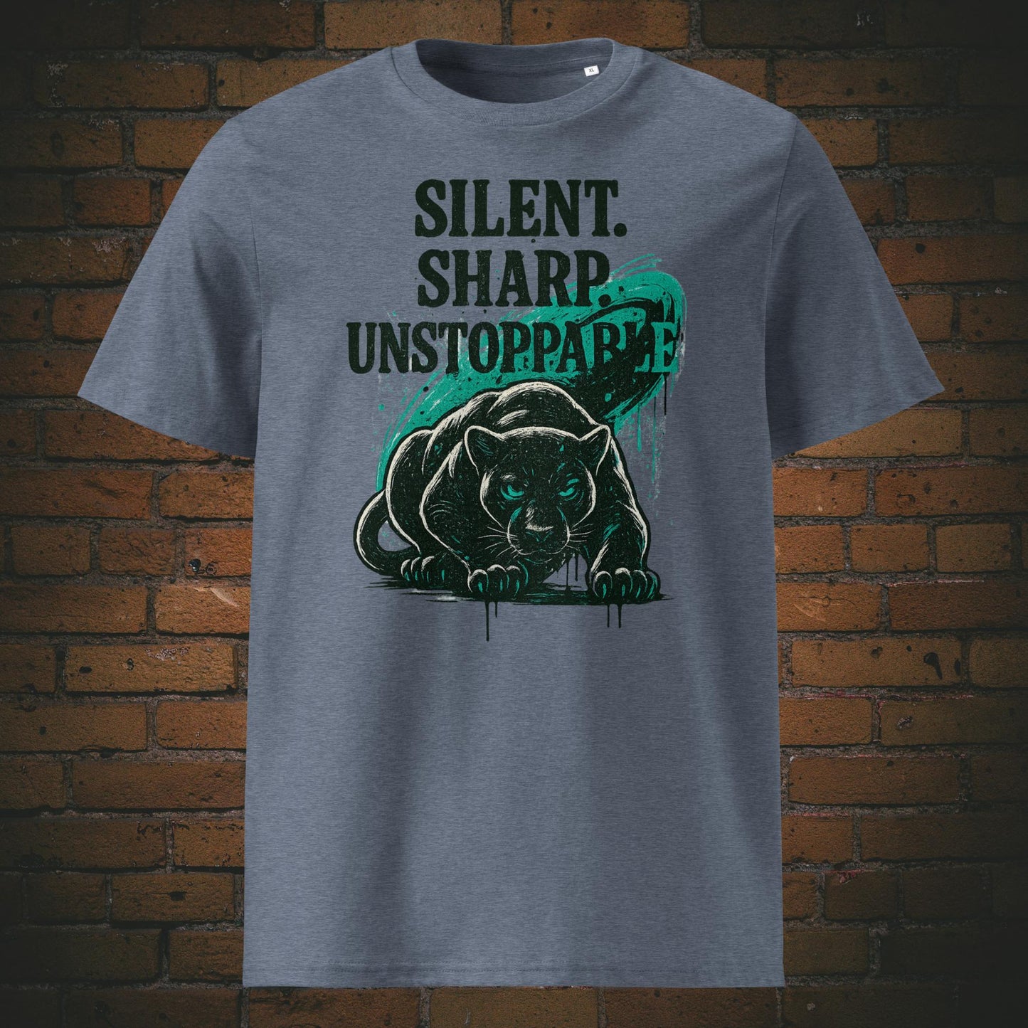 Panther Urban Style auf T-Shirt mit Spruch - Shirt in der Farbe: graublau