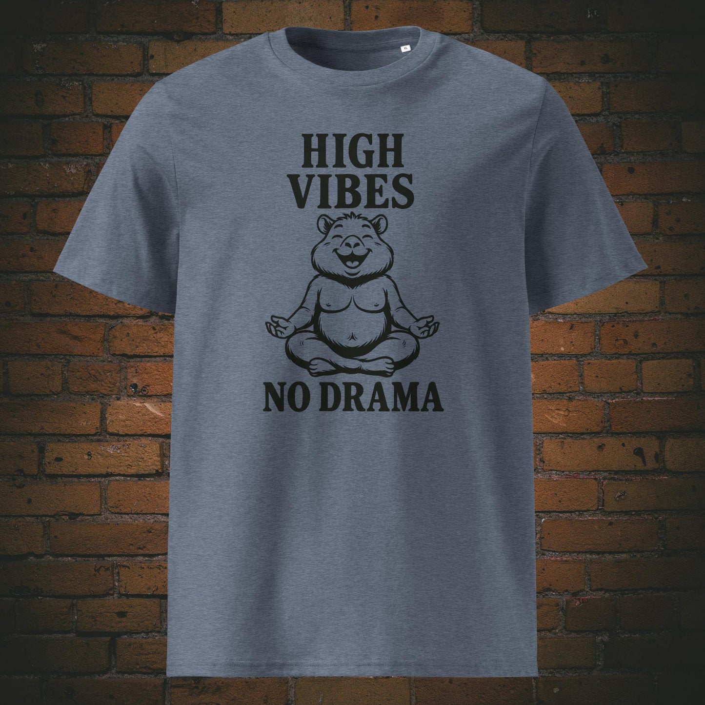 Meditations Shirt mit Zen-Bär und Spruch - T-Shirt in der Farbe: graublau