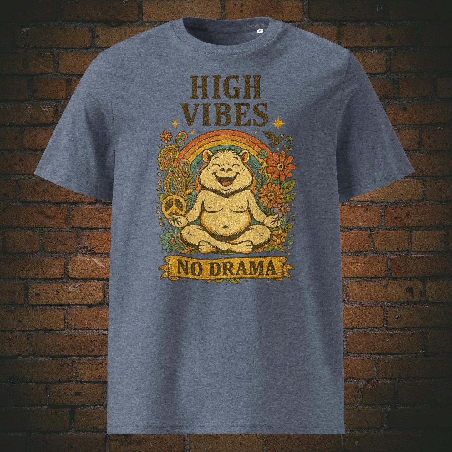 Yoga Shirt mit Zen Bär im Hippie Modus - T-Shirt Farbe: graublau