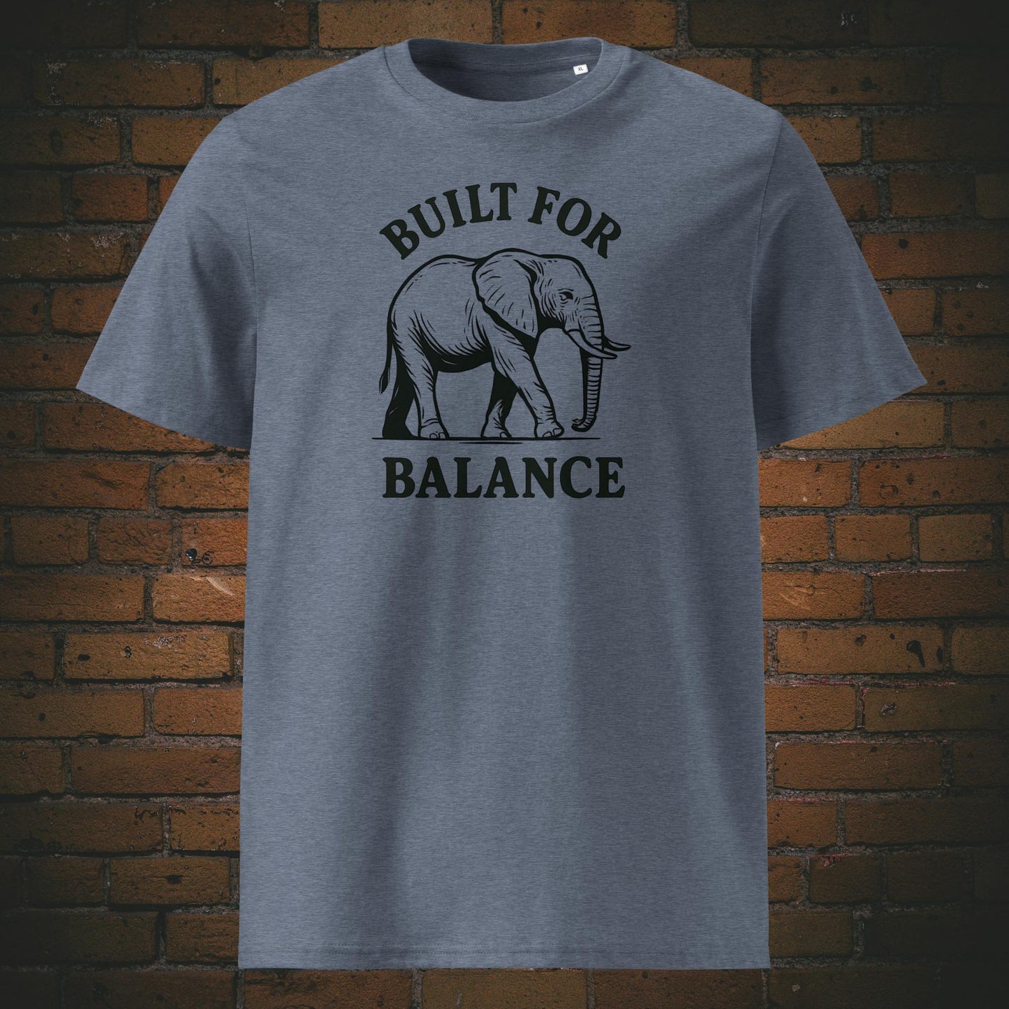 Elefanten-T-Shirt "Built for Balance" - Minimalistisch schwarz - Shirtfarbe: graublau
