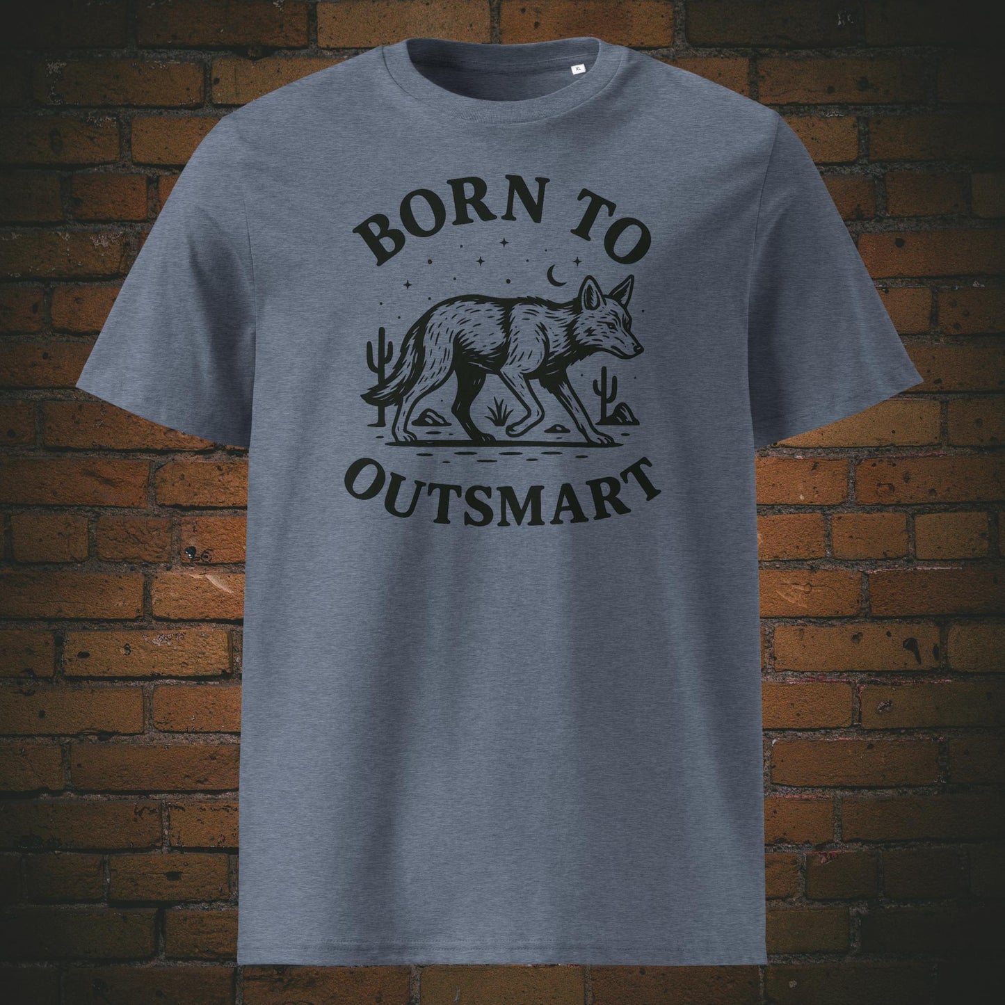 Minimalistisches Coyote Shirt mit Spruch - gedruckt auf Bio-Baumwolle - T-Shirt Farbe: graublau