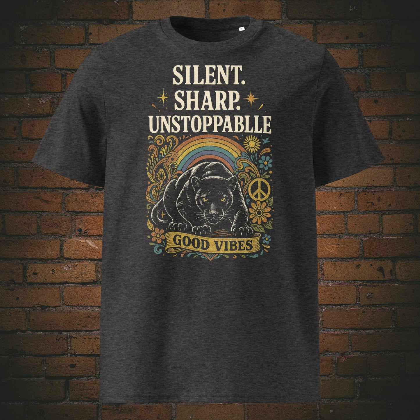 Shirt mit Panther und bunten Zeichnungen - Hippie T-Shirt in der Farbe: dunkelgrau