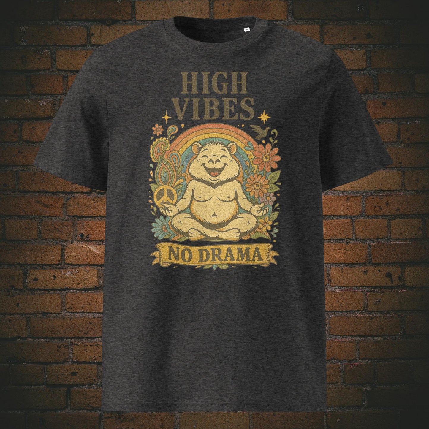Yoga Shirt mit Zen Bär im Hippie Modus - T-Shirt Farbe: dunkelgrau
