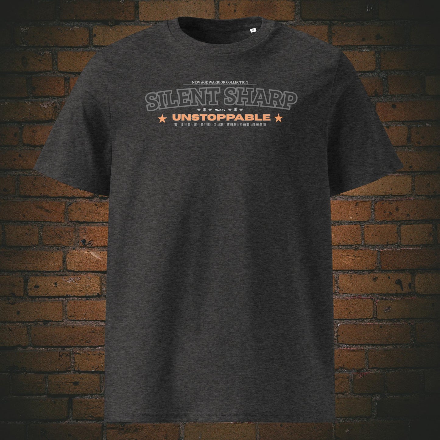 Silent Sharp Unstoppable – Power Statement Bio-T-Shirt aus Bio-Baumwolle in der Farbe dunkelgrau