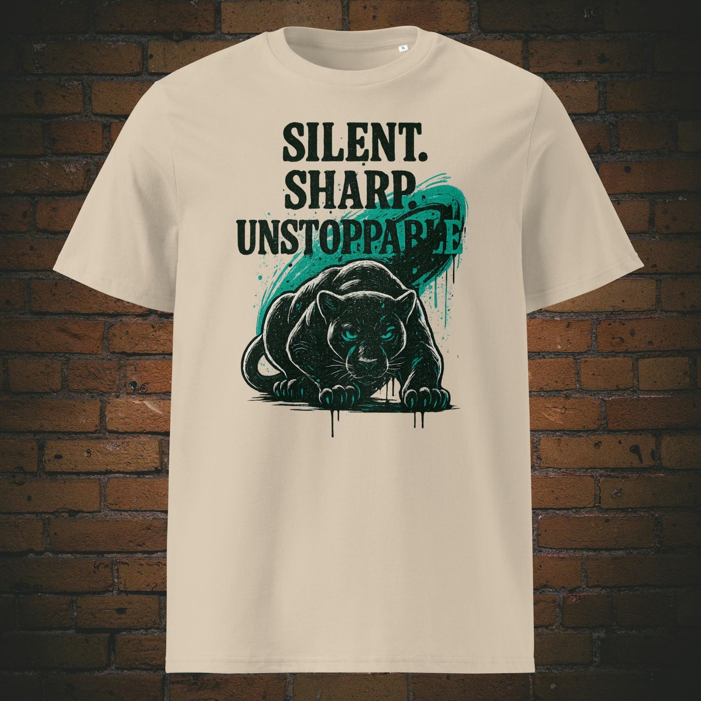 Panther Urban Style auf T-Shirt mit Spruch - Shirt in der Farbe: Sandfarben