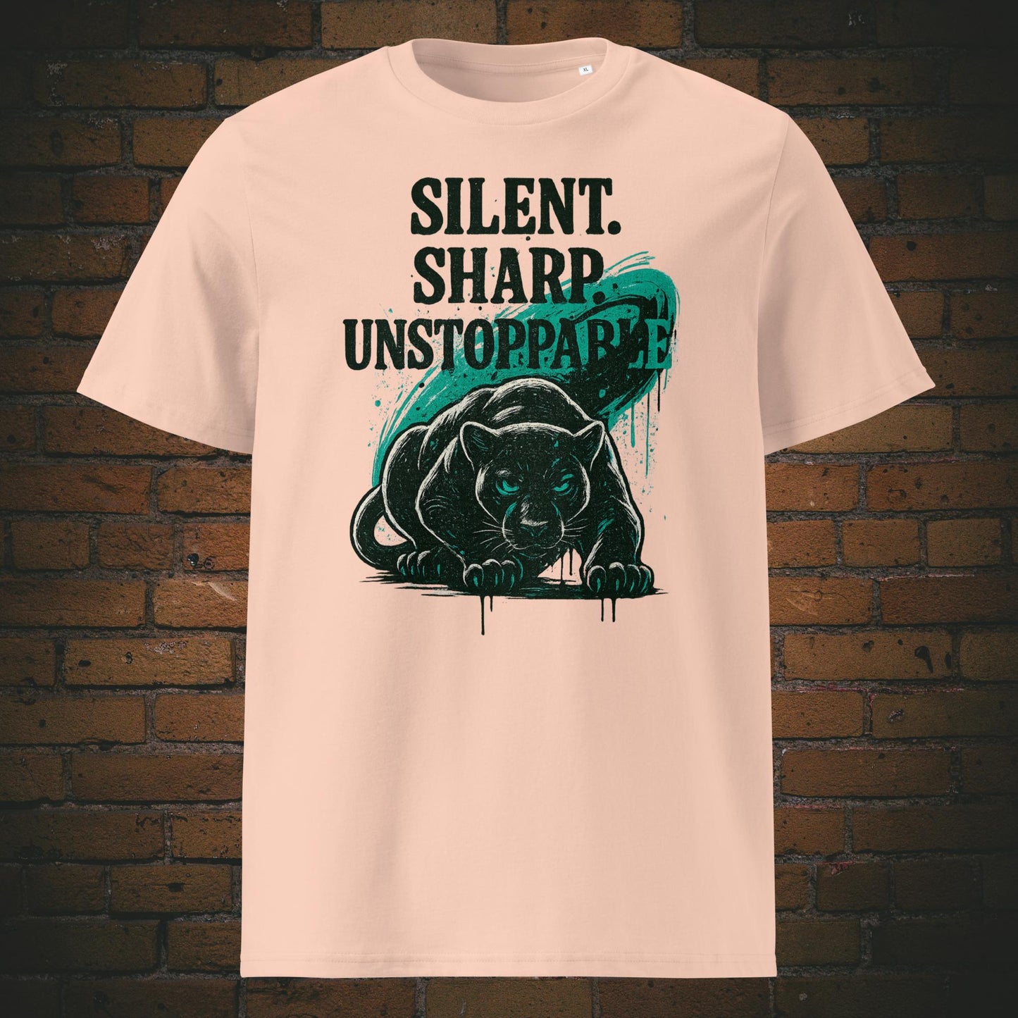 Panther Urban Style auf T-Shirt mit Spruch - Shirt in der Farbe: Pfirsich