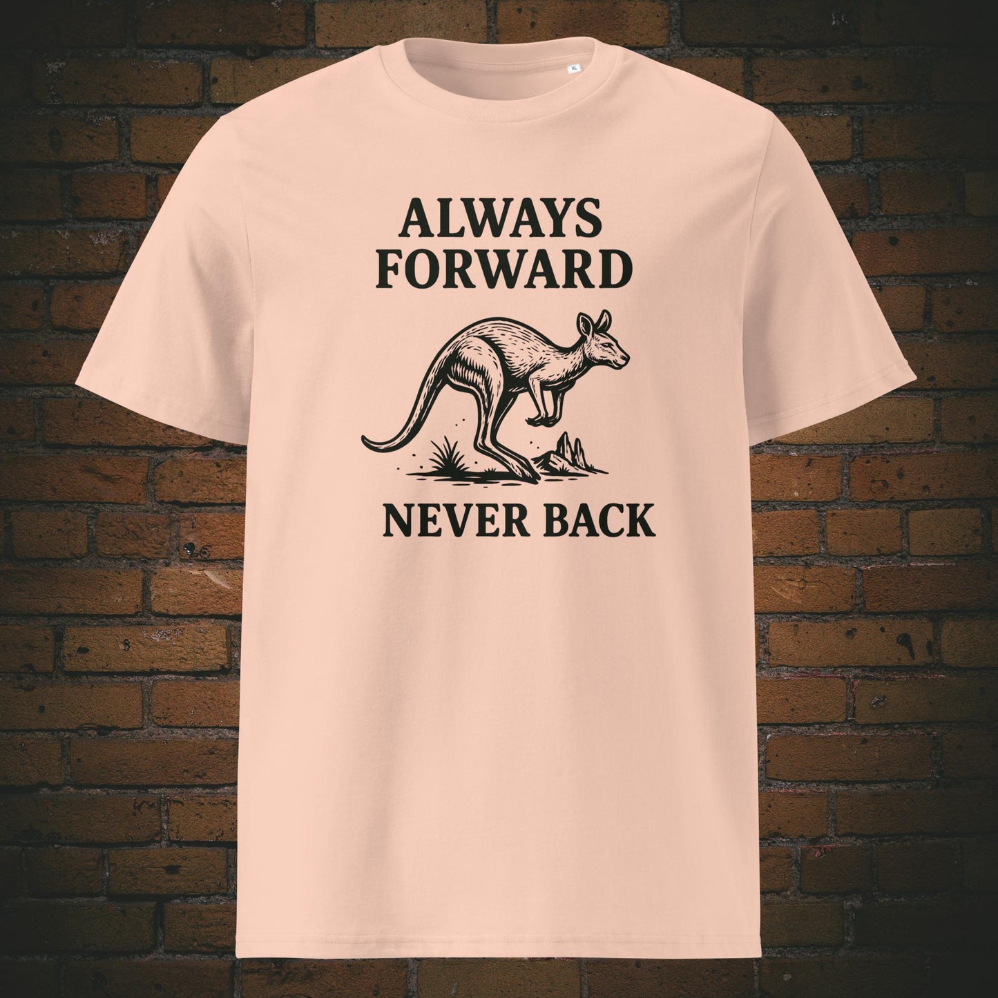 Krafttier Känguru T-Shirt mit Spruch gedruckt auf Pfirsichfarben Bio-Baumwolle