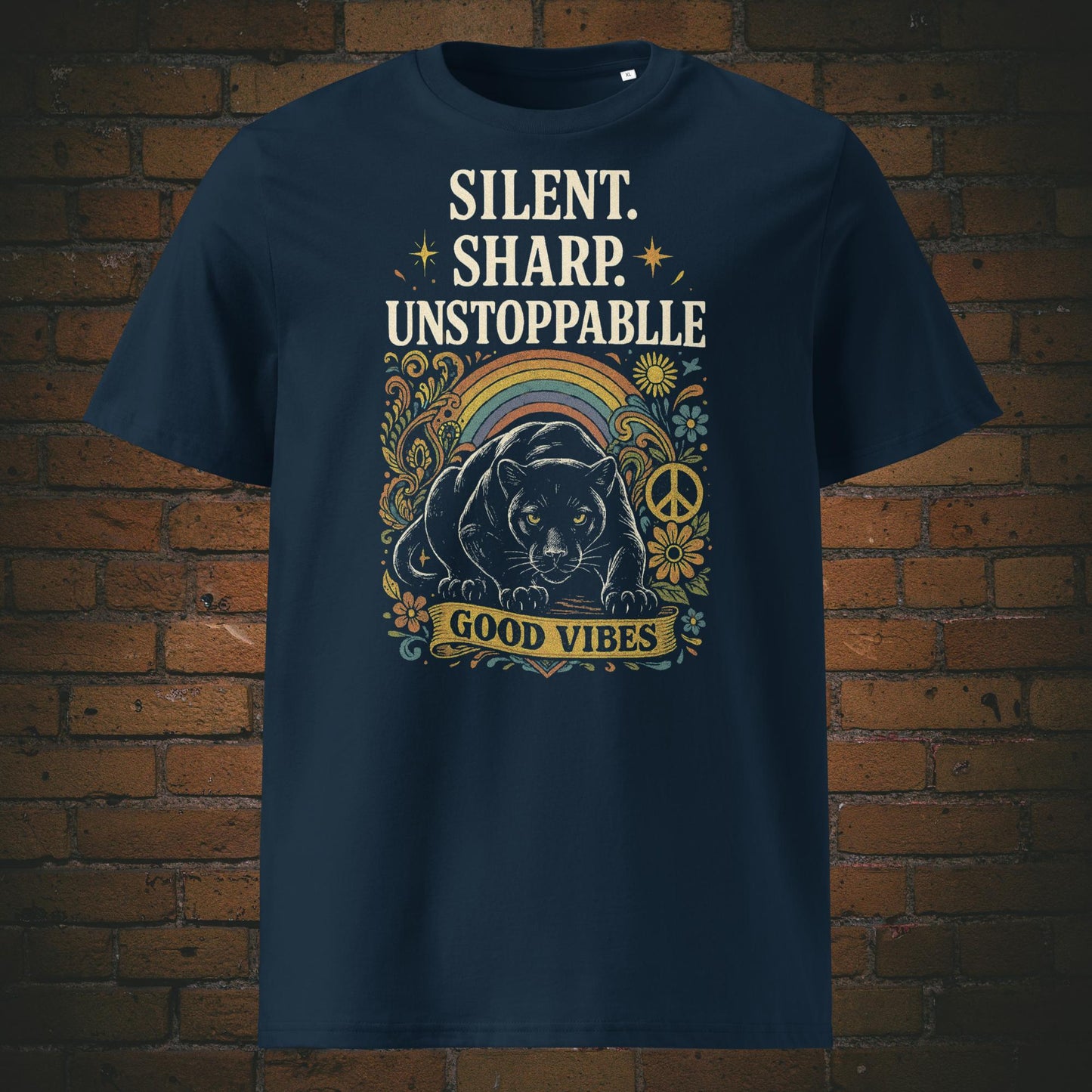Shirt mit Panther und bunten Zeichnungen - Hippie T-Shirt in der Farbe: dunkelblau