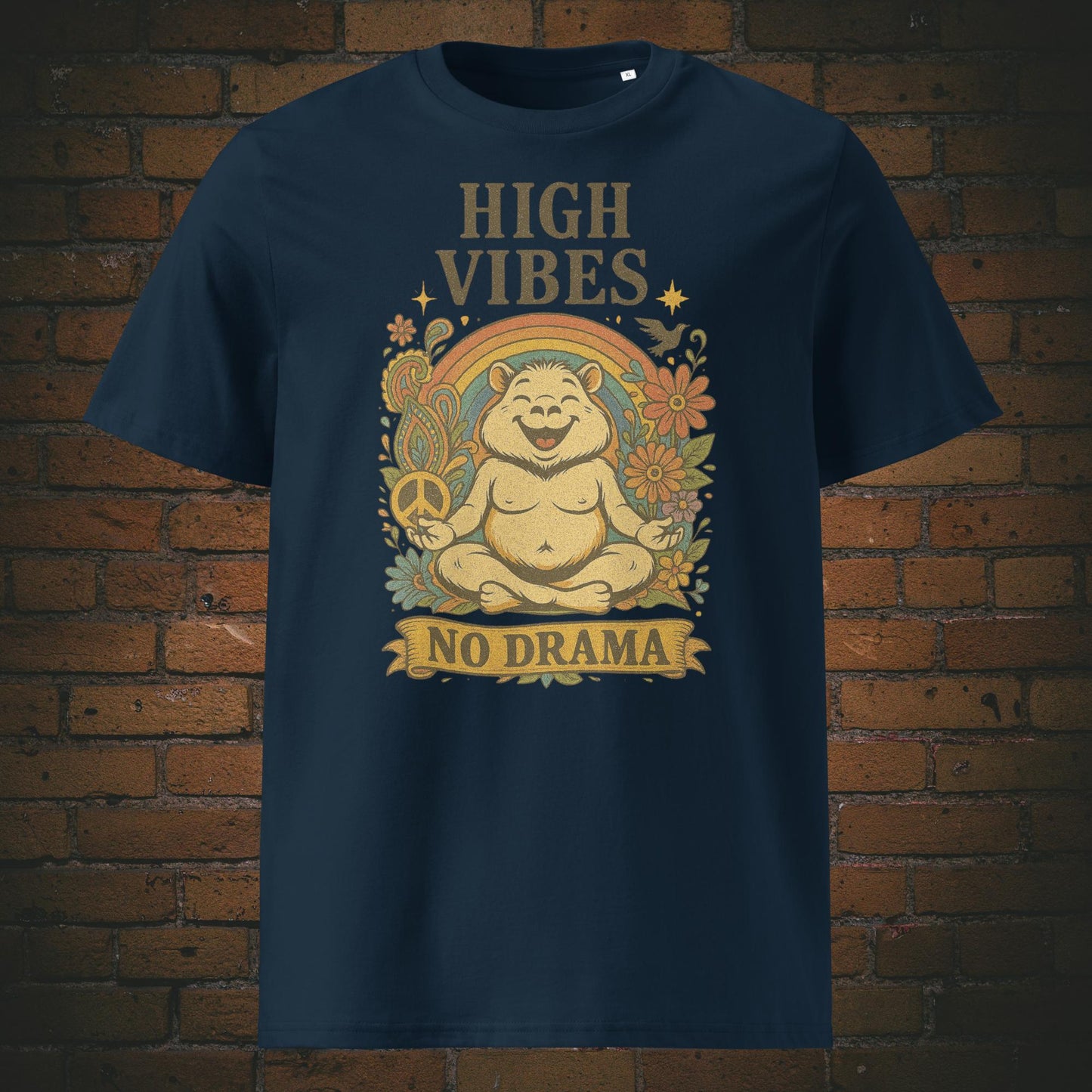 Yoga Shirt mit Zen Bär im Hippie Modus - T-Shirt Farbe: dunkelblau
