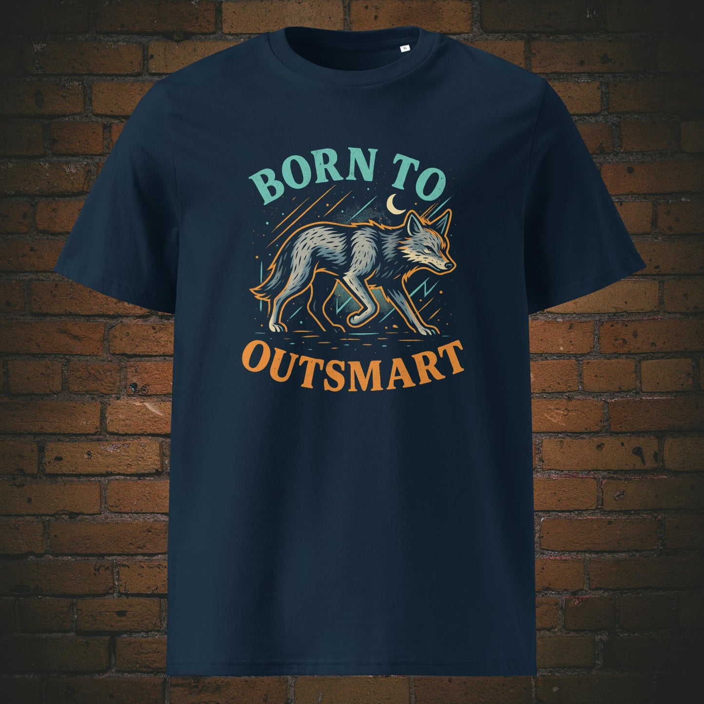 Coyote im farbenfrohen Urban Style mit Spruch - Druck auf T-Shirt in der Farbe dunkelbau