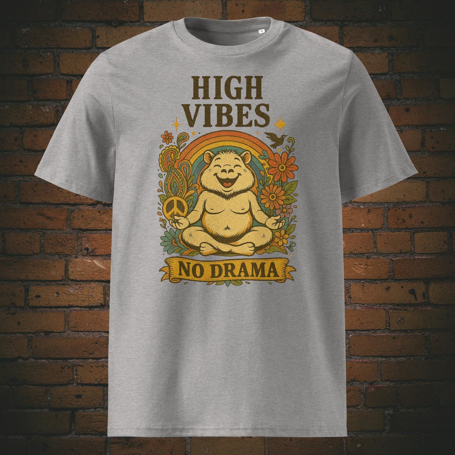 Yoga Shirt mit Zen Bär im Hippie Modus - T-Shirt Farbe: hellgrau