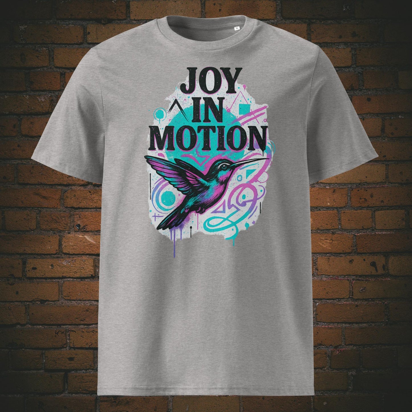 Krafttier Kolibri im Urban Style mit Spruch auf T-Shirt in Farbe: hellgrau