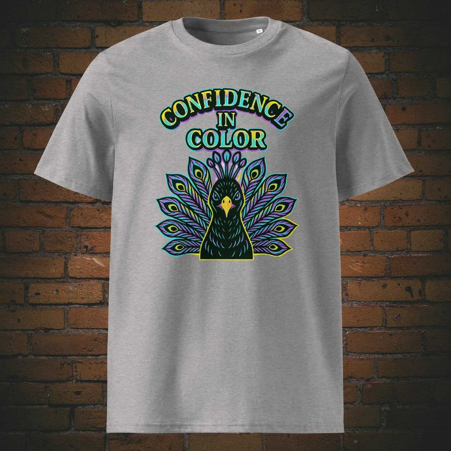 Urban Pfau Bio-T-Shirt – Confidence in Color Motiv, knallige Farben - Shirtfarbe: hellgrau