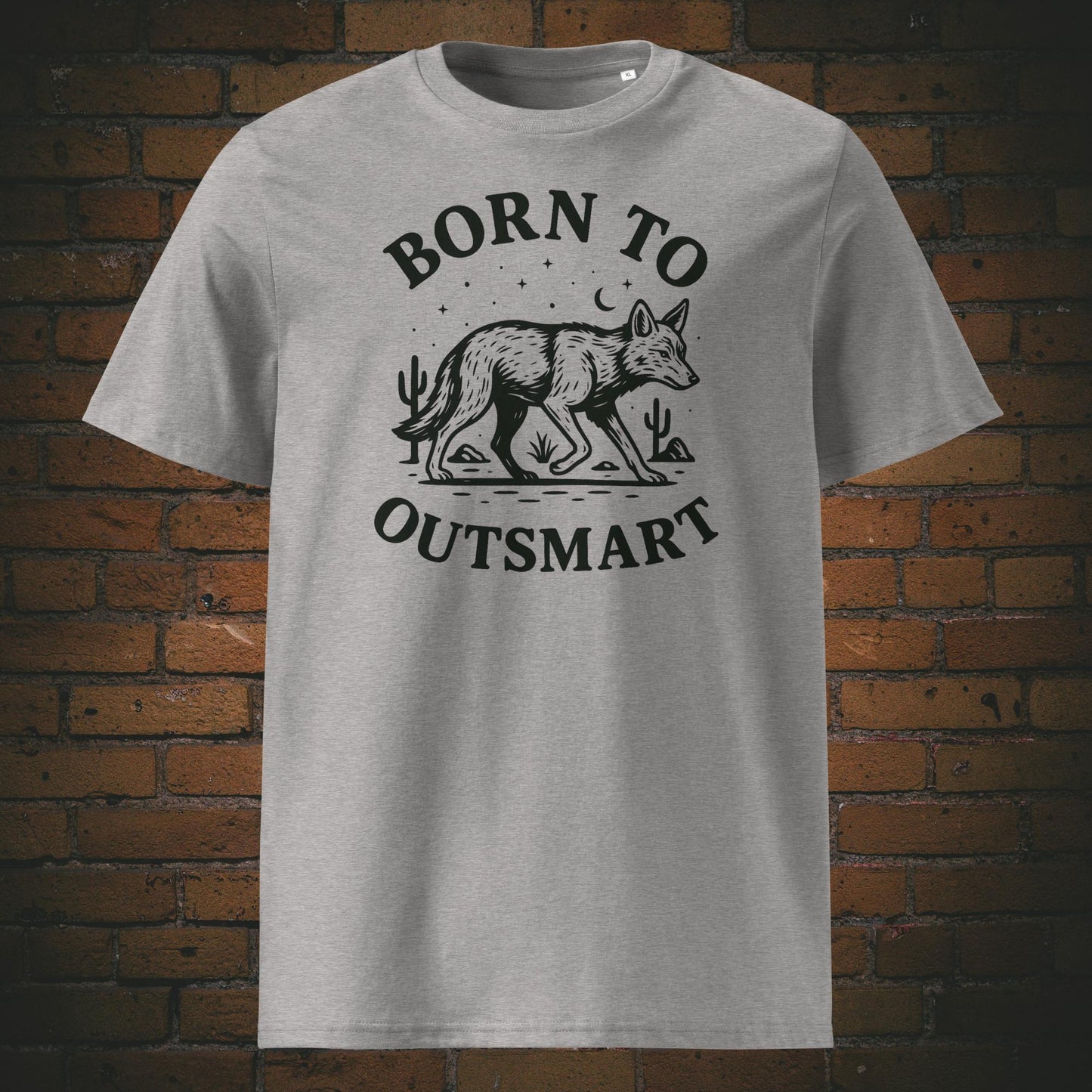 Minimalistisches Coyote Shirt mit Spruch - gedruckt auf Bio-Baumwolle - T-Shirt Farbe: hellgrau