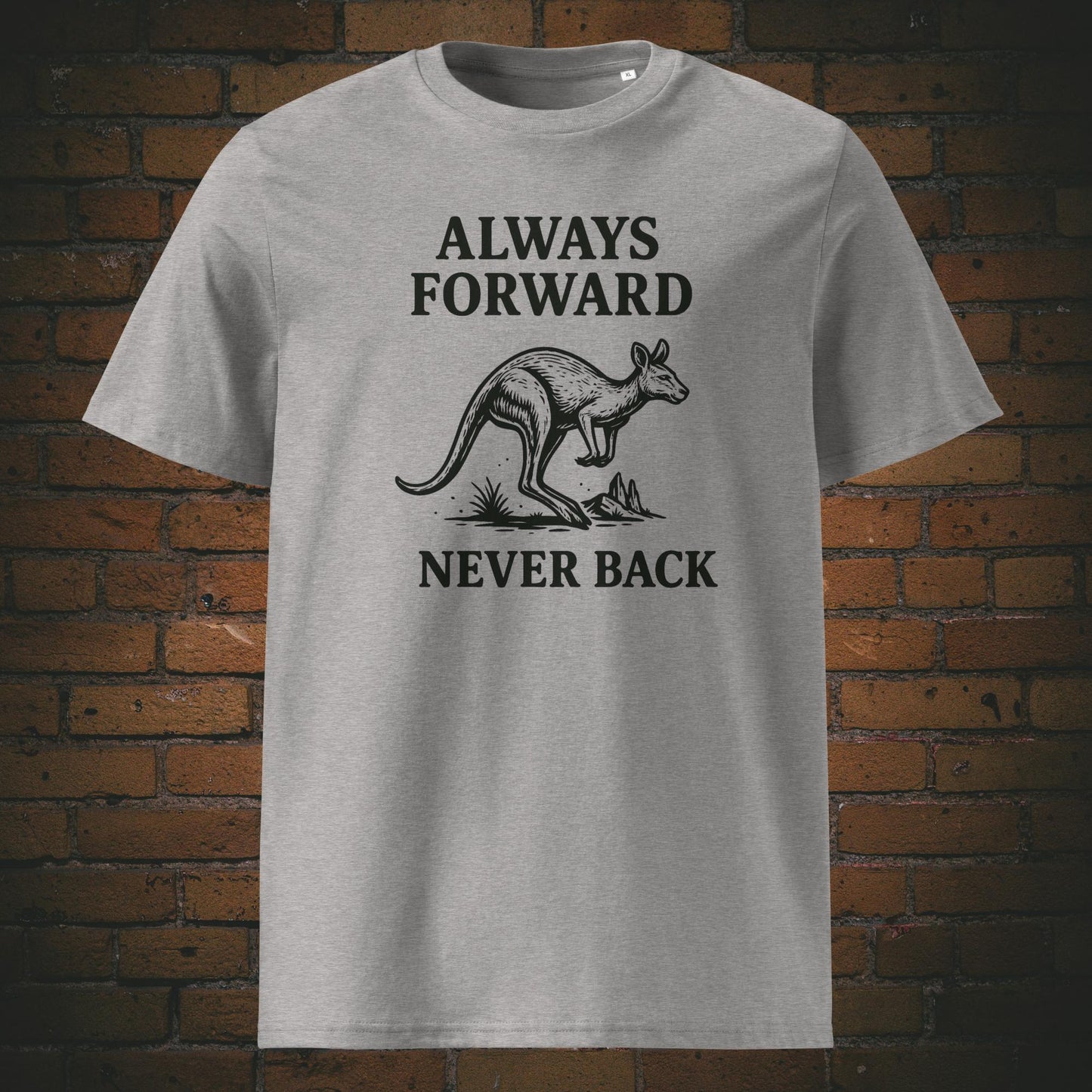 Krafttier Känguru T-Shirt mit Spruch gedruckt auf hellgrauer Bio-Baumwolle