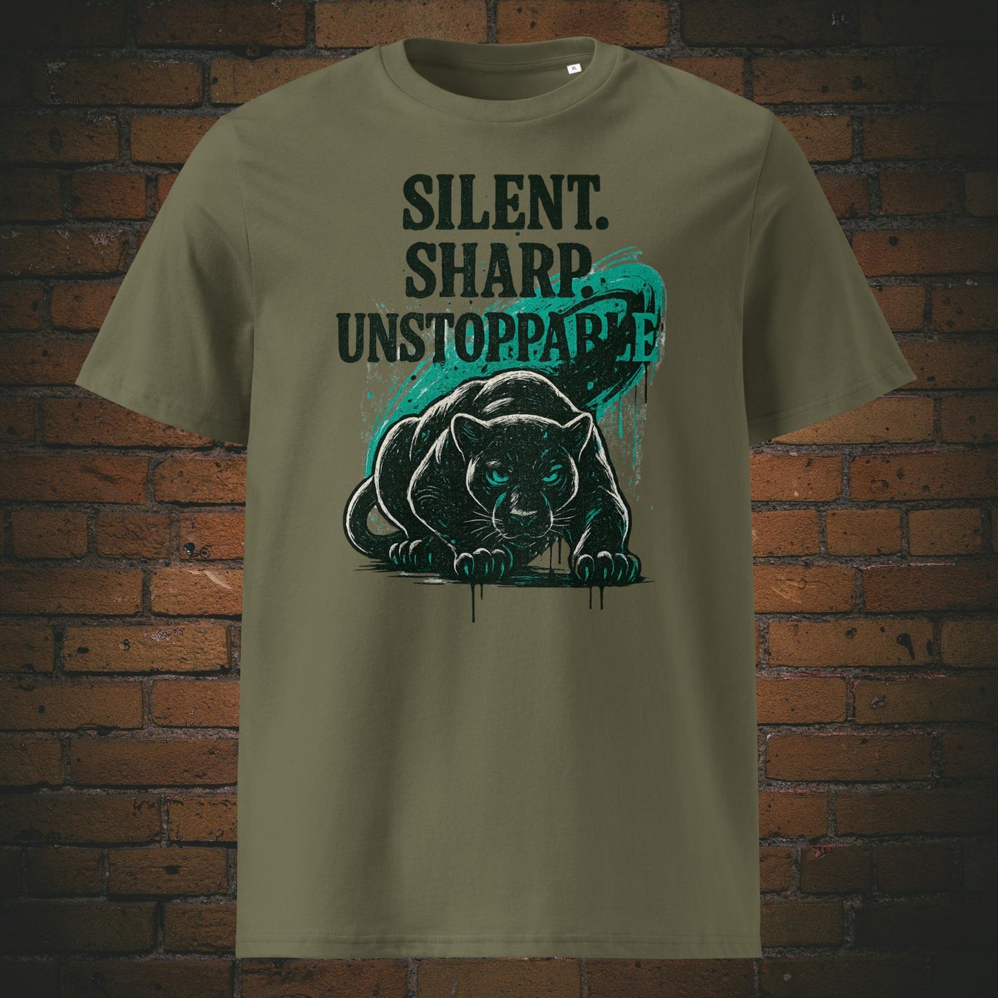 Panther Urban Style auf T-Shirt mit Spruch - Shirt in der Farbe: khaki