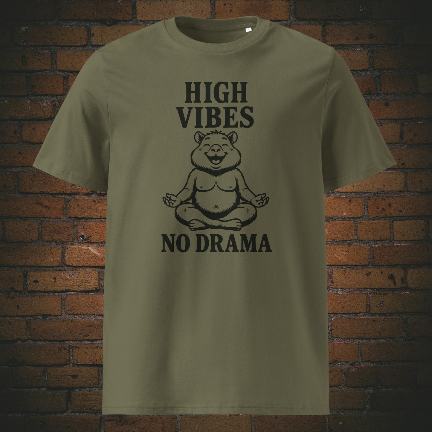 Meditations Shirt mit Zen-Bär und Spruch - T-Shirt in der Farbe: khaki