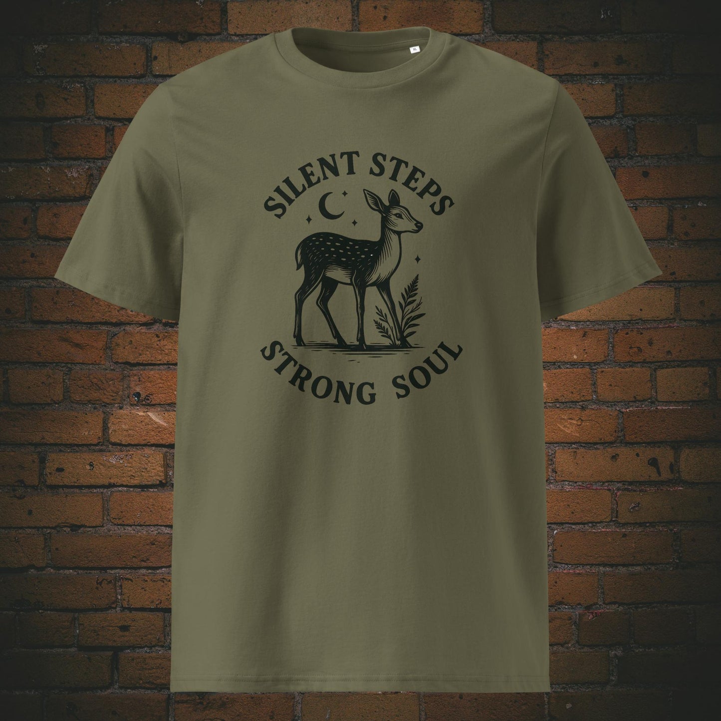 Silent Steps Strong Soul Bio-T-Shirt – nachhaltiges Statement-Shirt mit Reh-Motiv - khaki