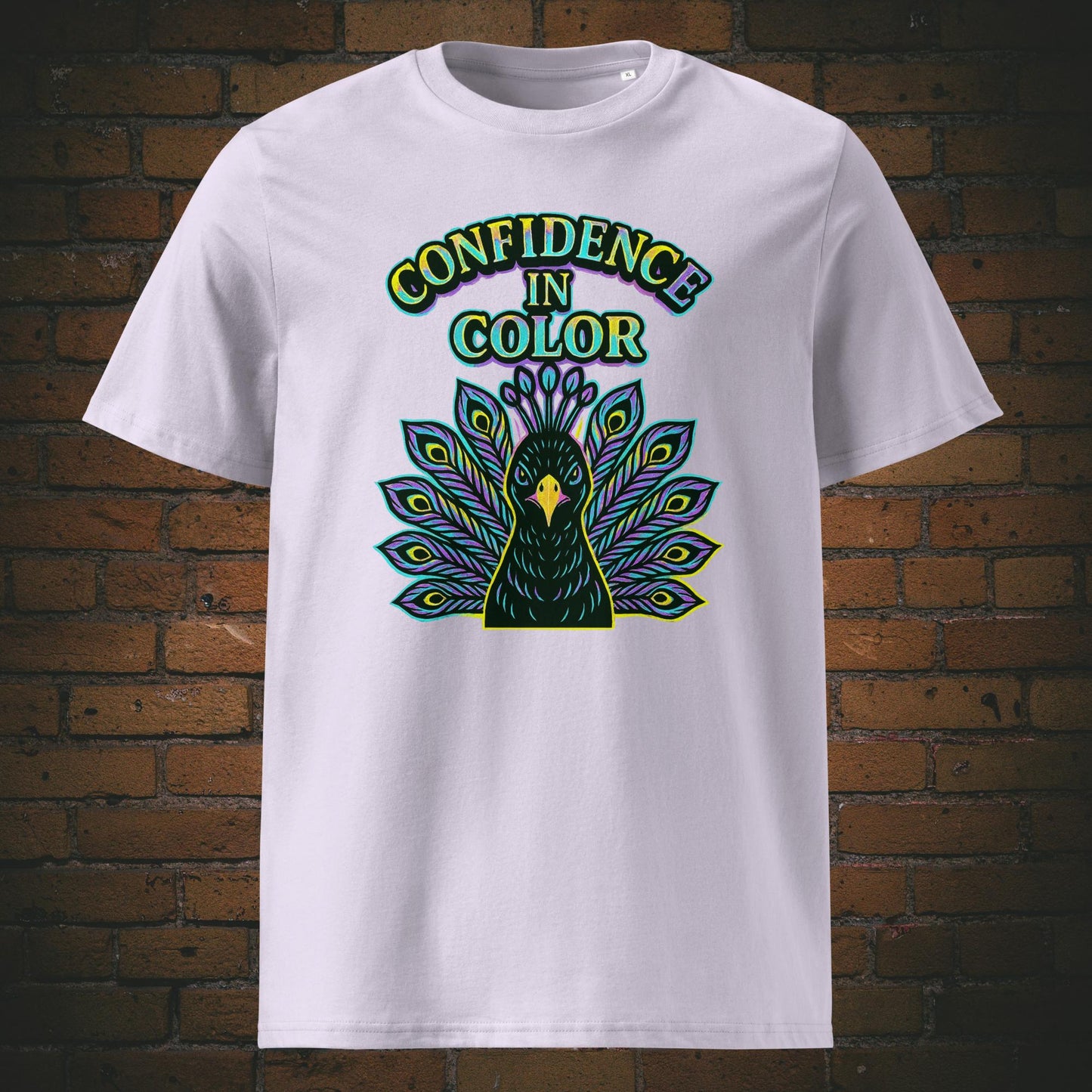Urban Pfau Bio-T-Shirt – Confidence in Color Motiv, knallige Farben - Shirtfarbe: Lavendel