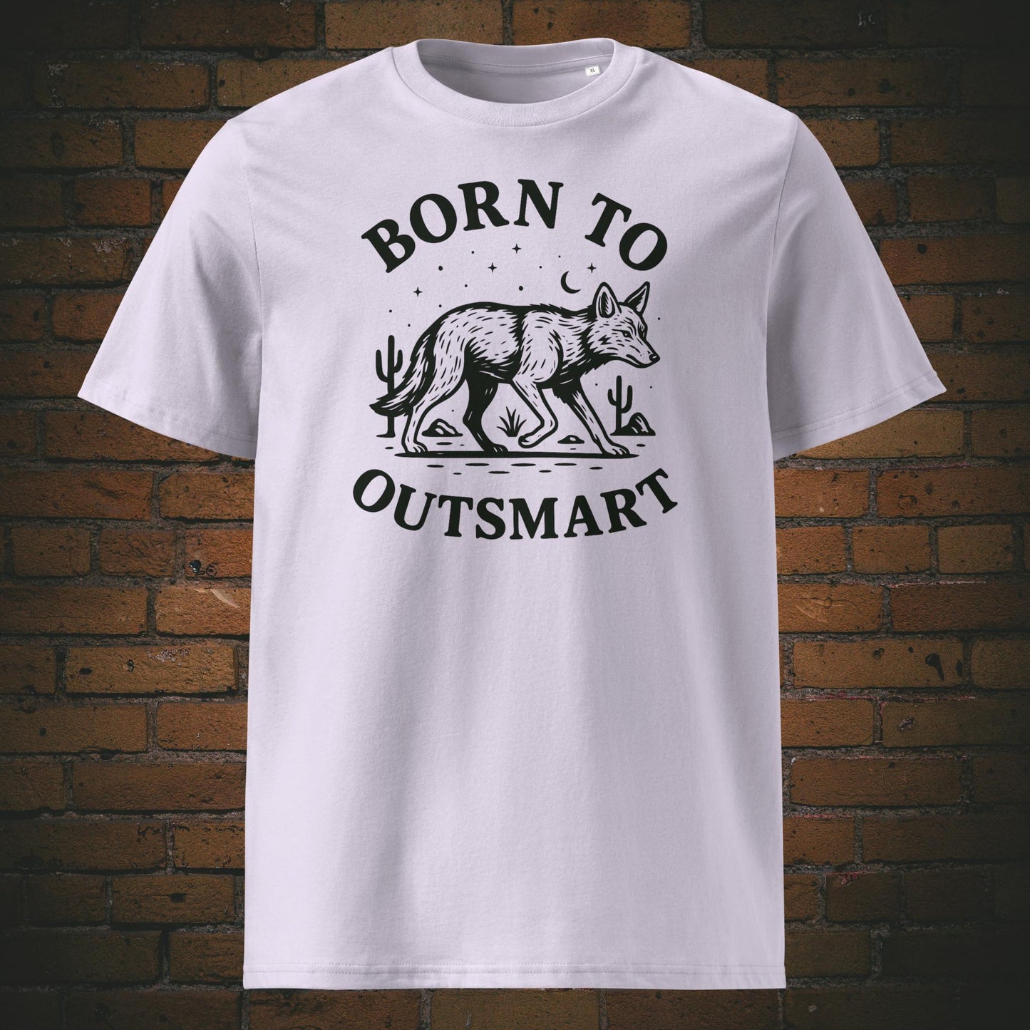 Minimalistisches Coyote Shirt mit Spruch - gedruckt auf Bio-Baumwolle - T-Shirt Farbe: Lavendel