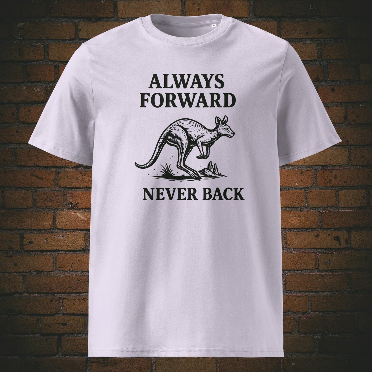 Krafttier Känguru T-Shirt mit Spruch gedruckt auf Lavendel Bio-Baumwolle